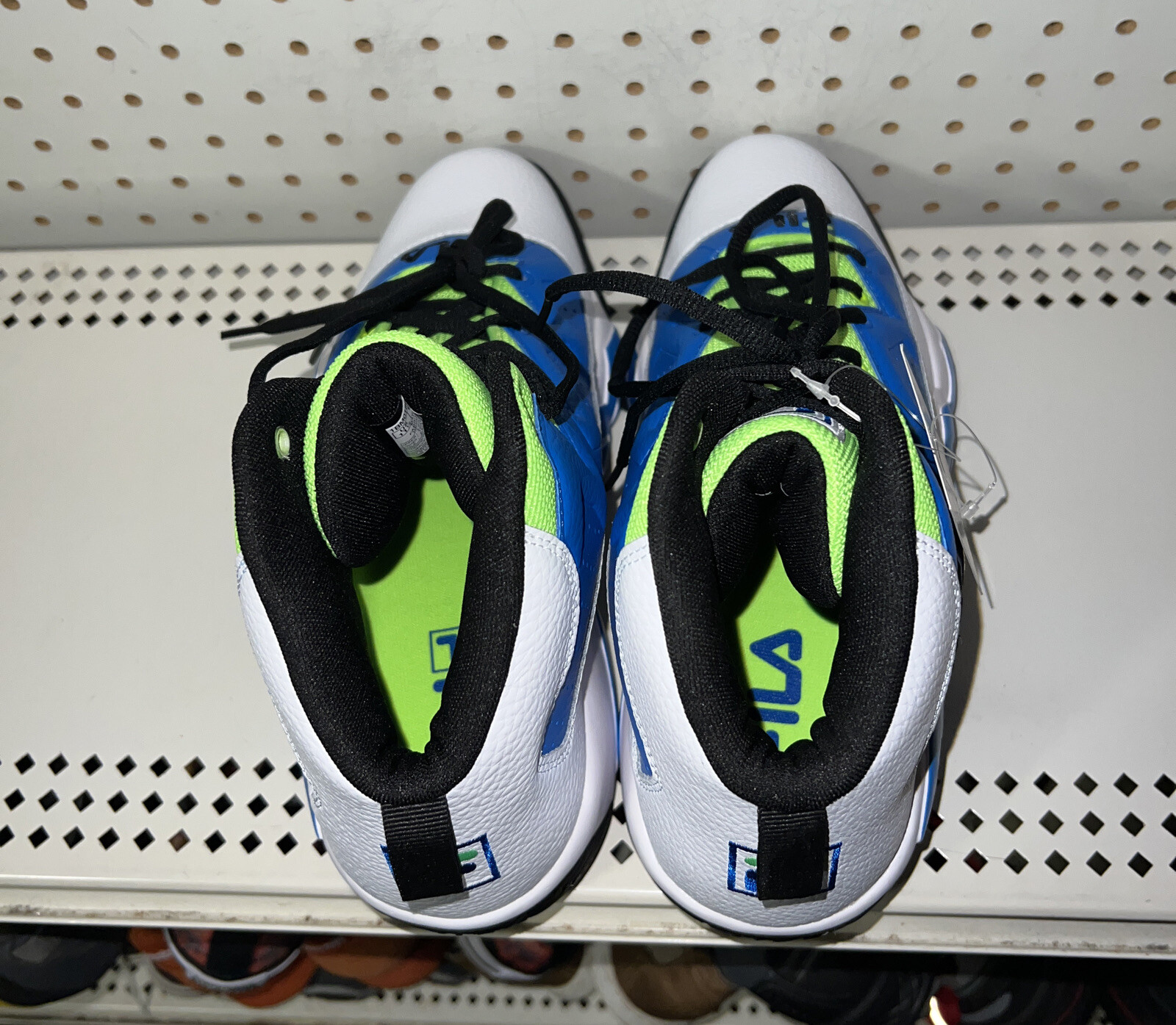 FILA MB Mens Basketball Shoes Size 9.5 White Blue Neon Green Jamal Mashburn