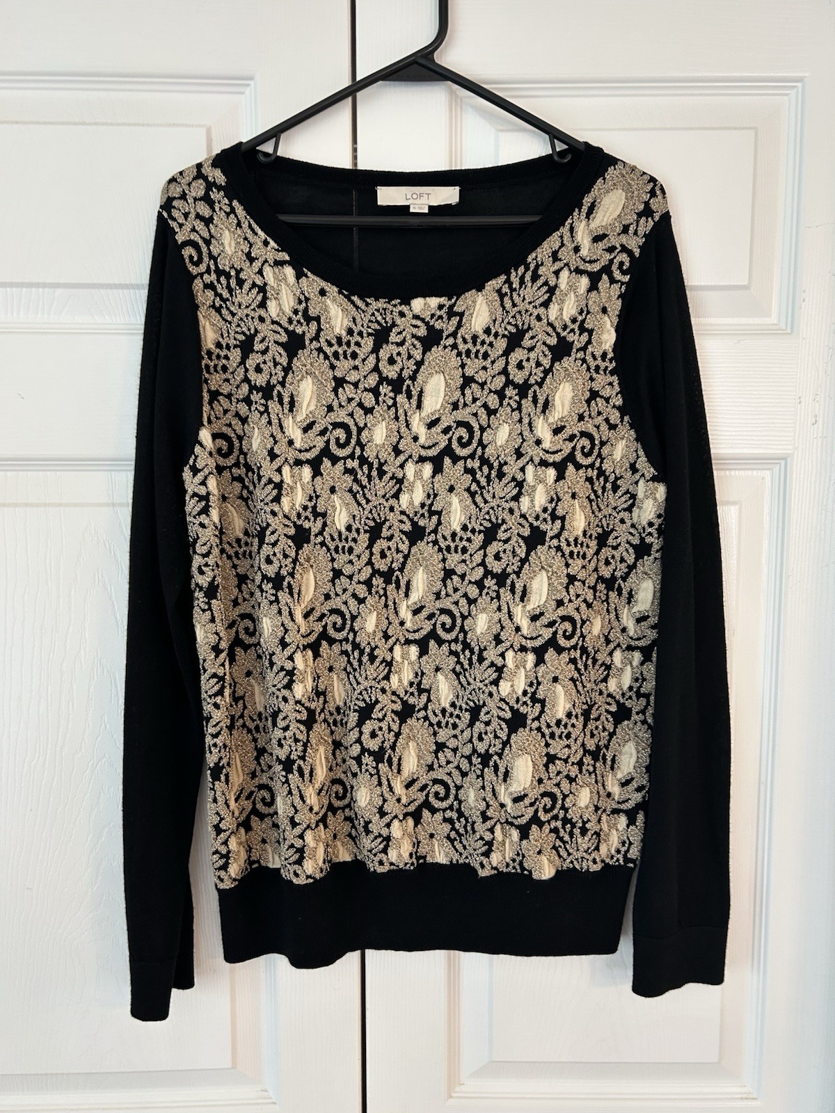 NWOT LOFT Women’s Gold Flower Embroidered Wool Blend Tunic Blouse Shirt Size XL