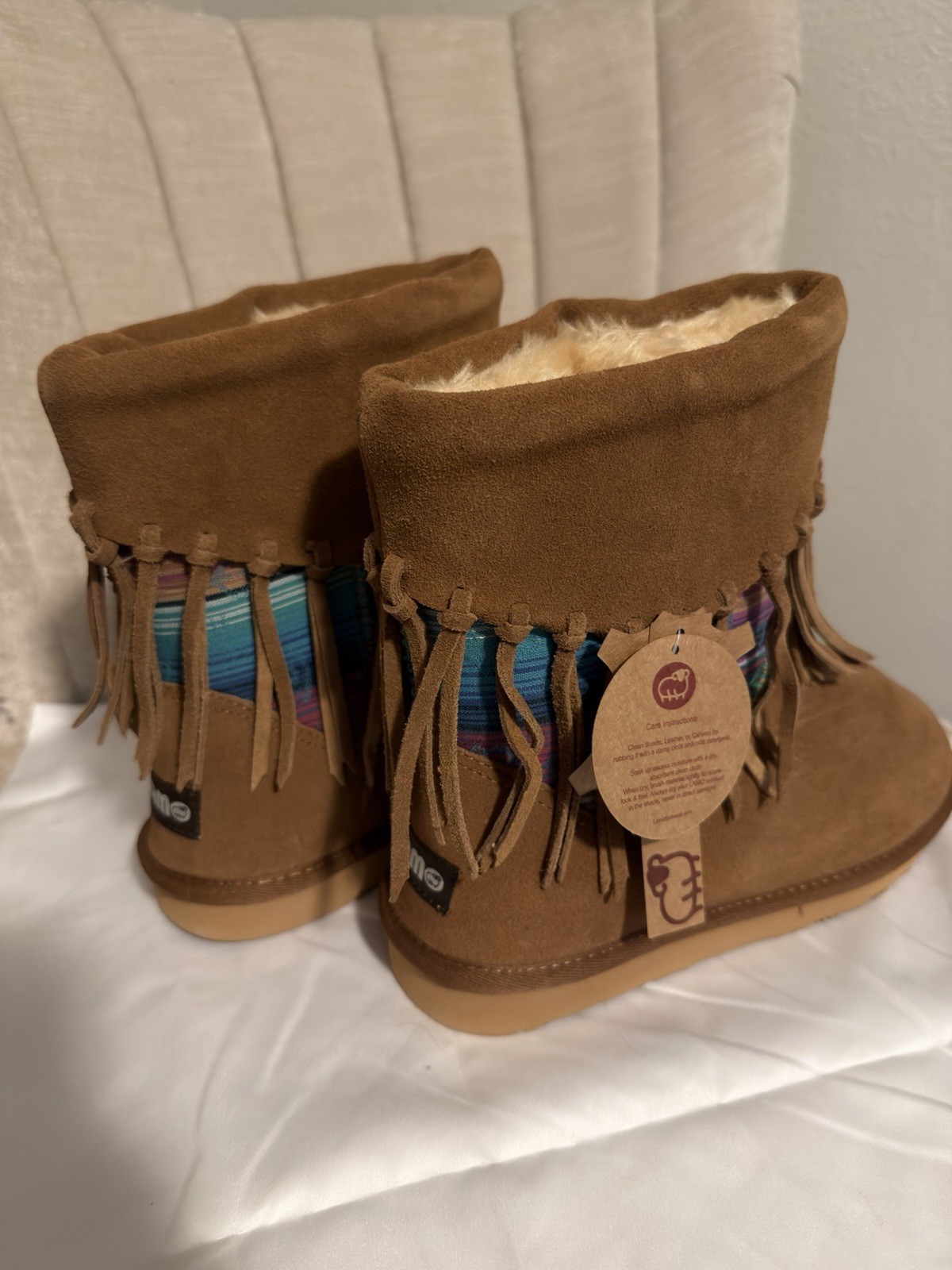 LAM Women’s Winter Short Boots Tan Leather With Frills