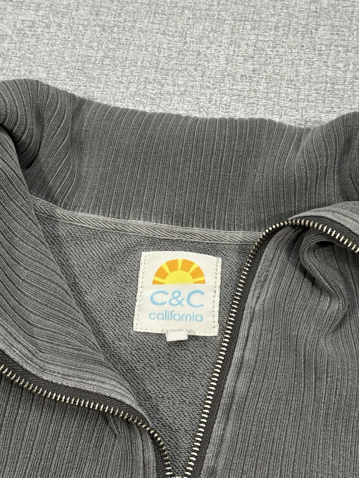C&C California Half Zip Pullover Sweatshirt Gray Washed Funnel Neck Women’s