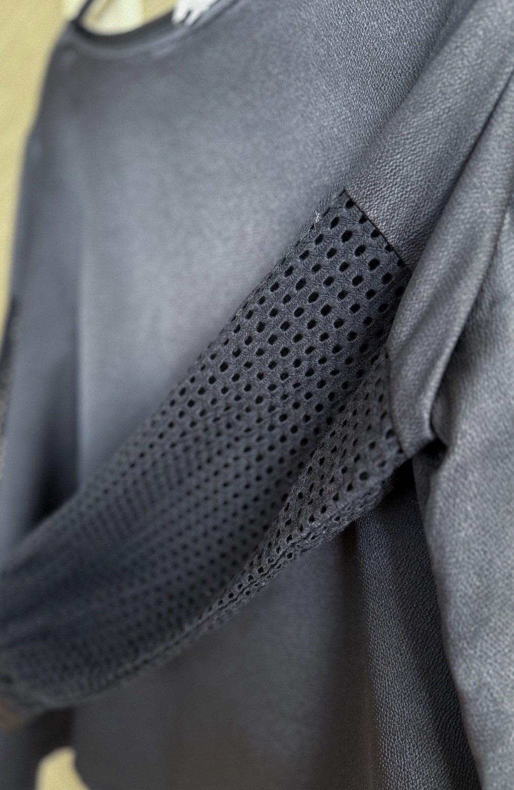 Alexis Black Long Sleeve Top | Laser-Cut Cotton Detail Sleeves | Size S