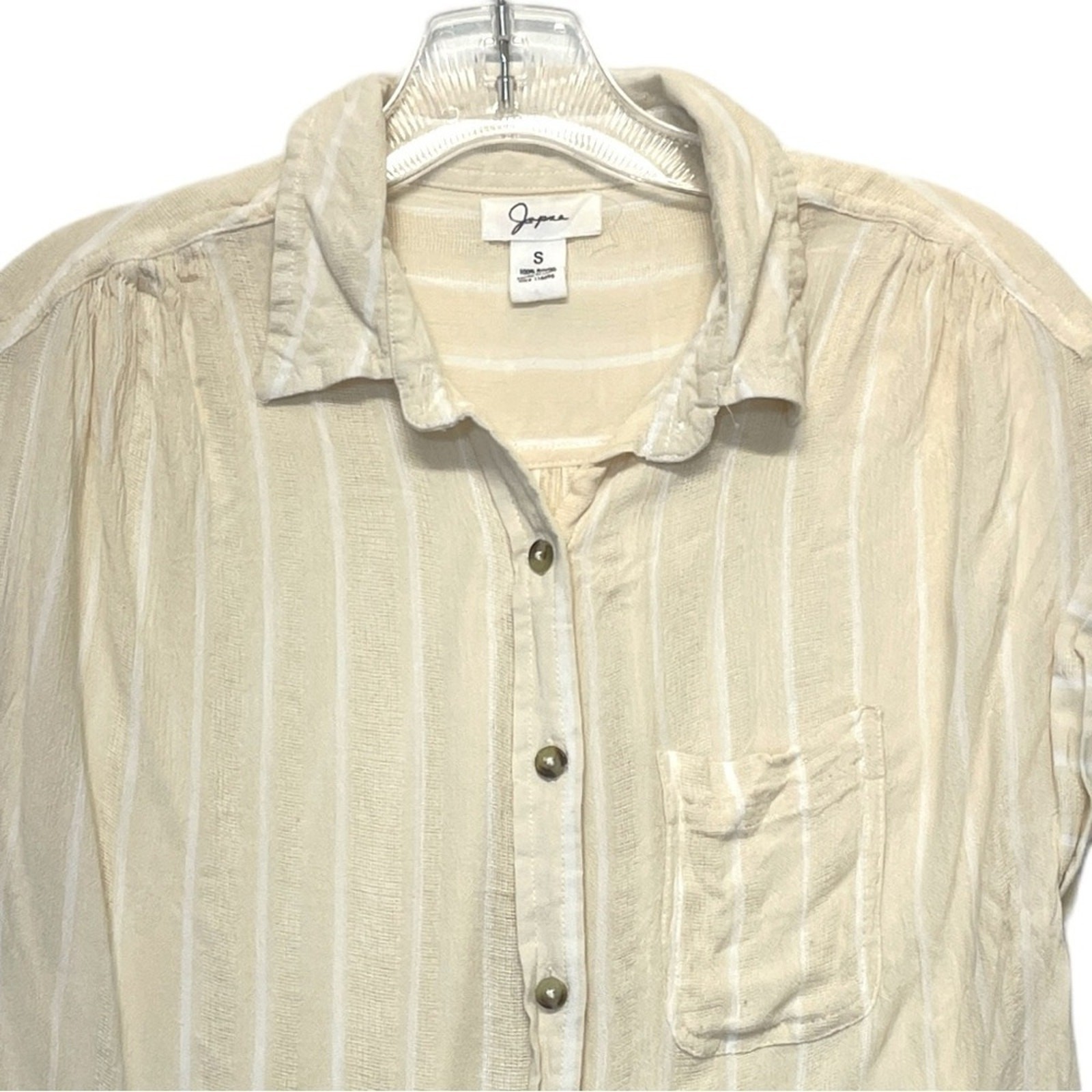 Blouse Gauzy Muslin Rayon Button Down Top Women’s small stripe cream white Japna