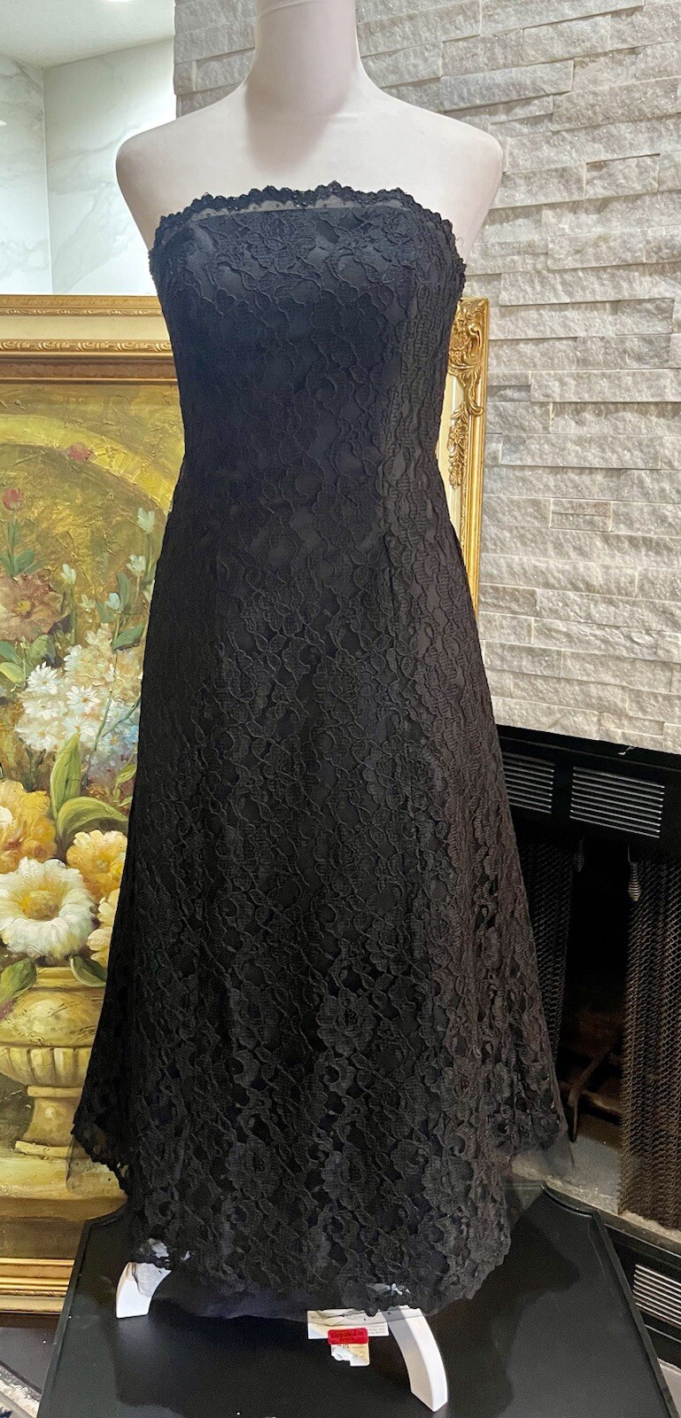 Mori Lee Black Lace Strapless Tea Ballerina Dress Gown Party Size 5/6 Goth Rock
