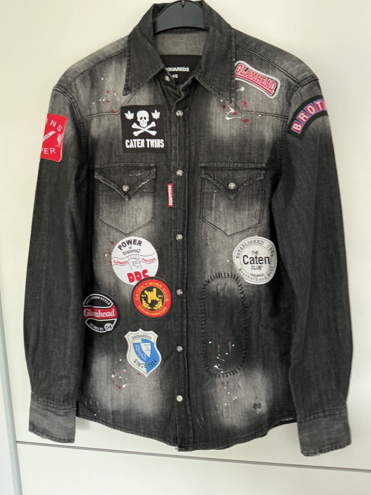 Dsquared2 Black Denim Shirt – Rare Patched Model – Size 46 (S) – Excellent