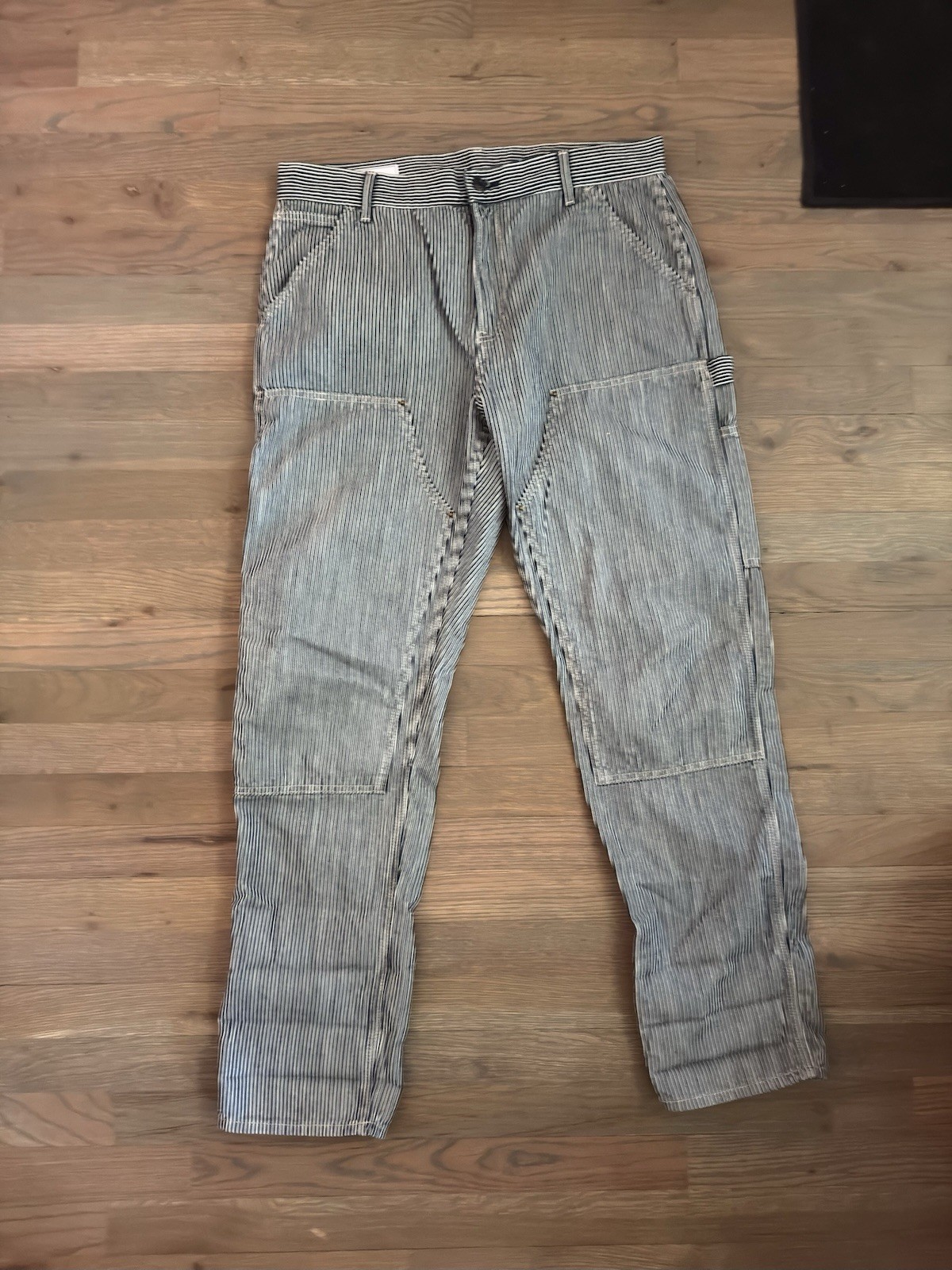 Gap Mens Striped Double Knee Carpenter Blue/White Regular Fit Mid Rise Pockets