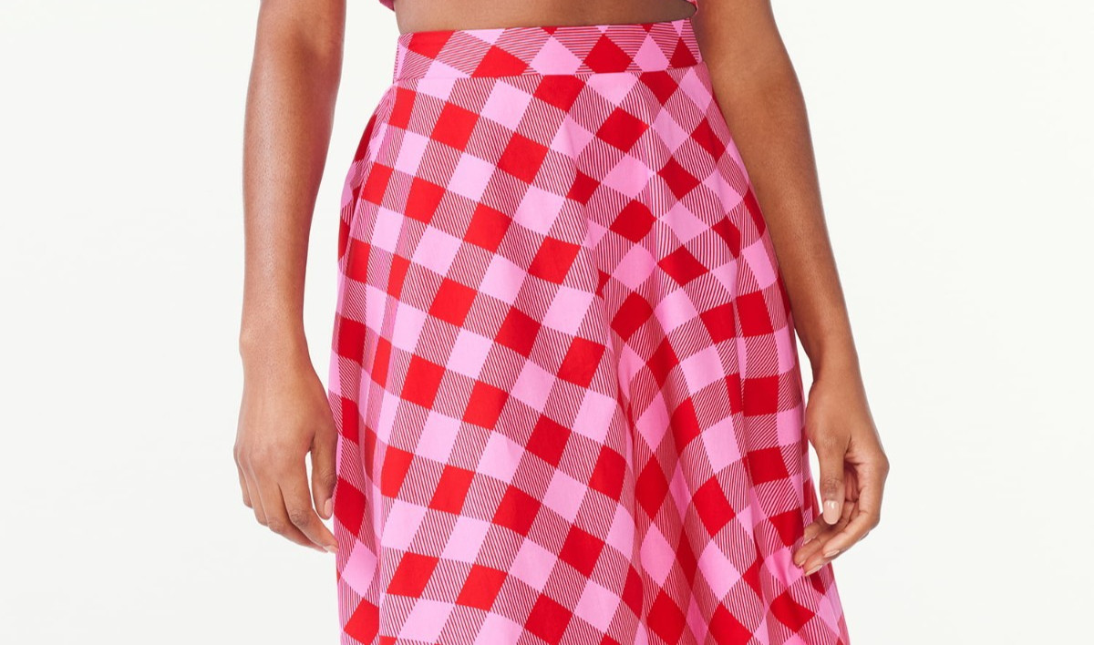 Scoop Womens Top Size L Salsa Small Wavy Gingham Square Neck Fitted Poplin Crop