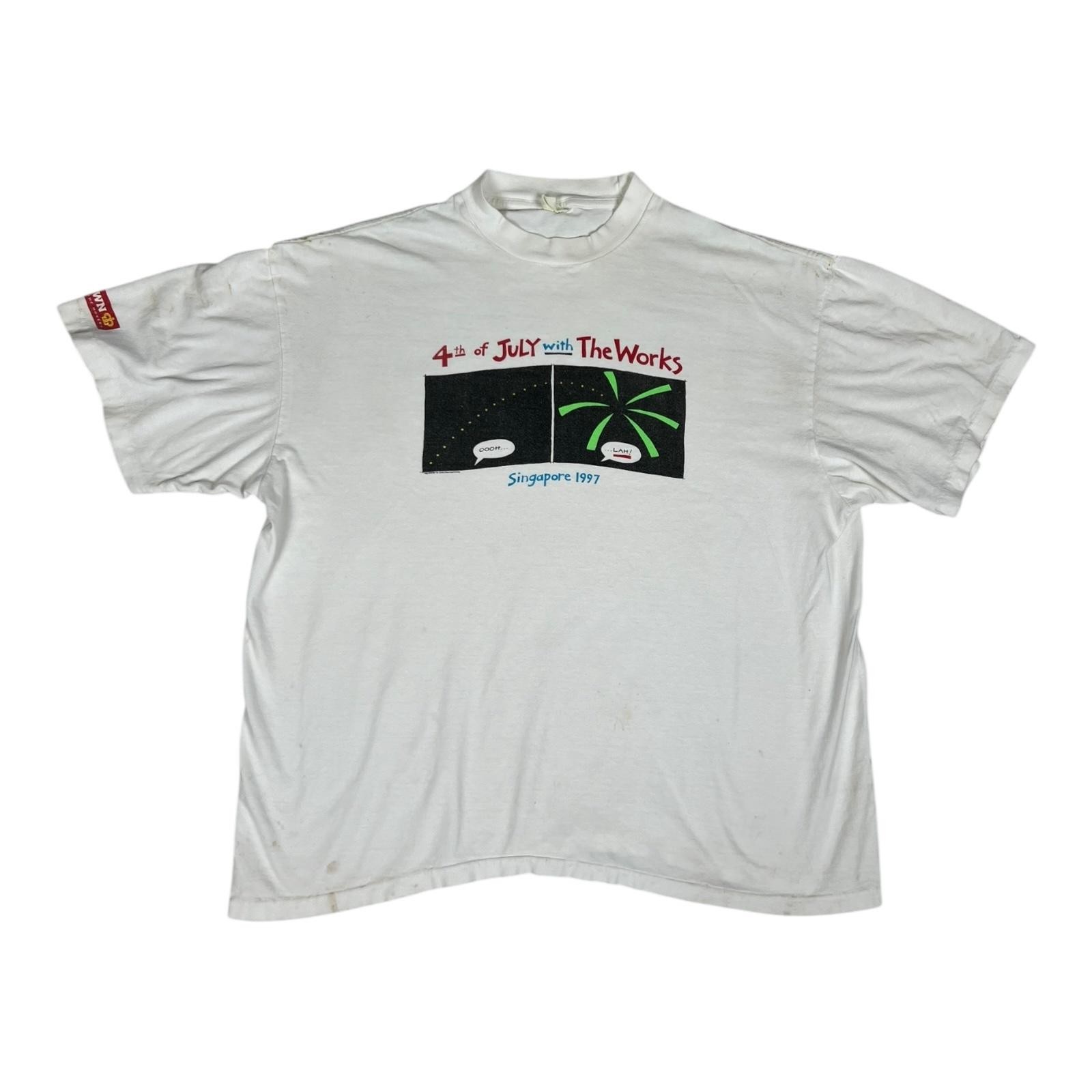Vintage 4th Of July Singapore 1997 Shirt Mens XL White Fireworks Graphic 90s