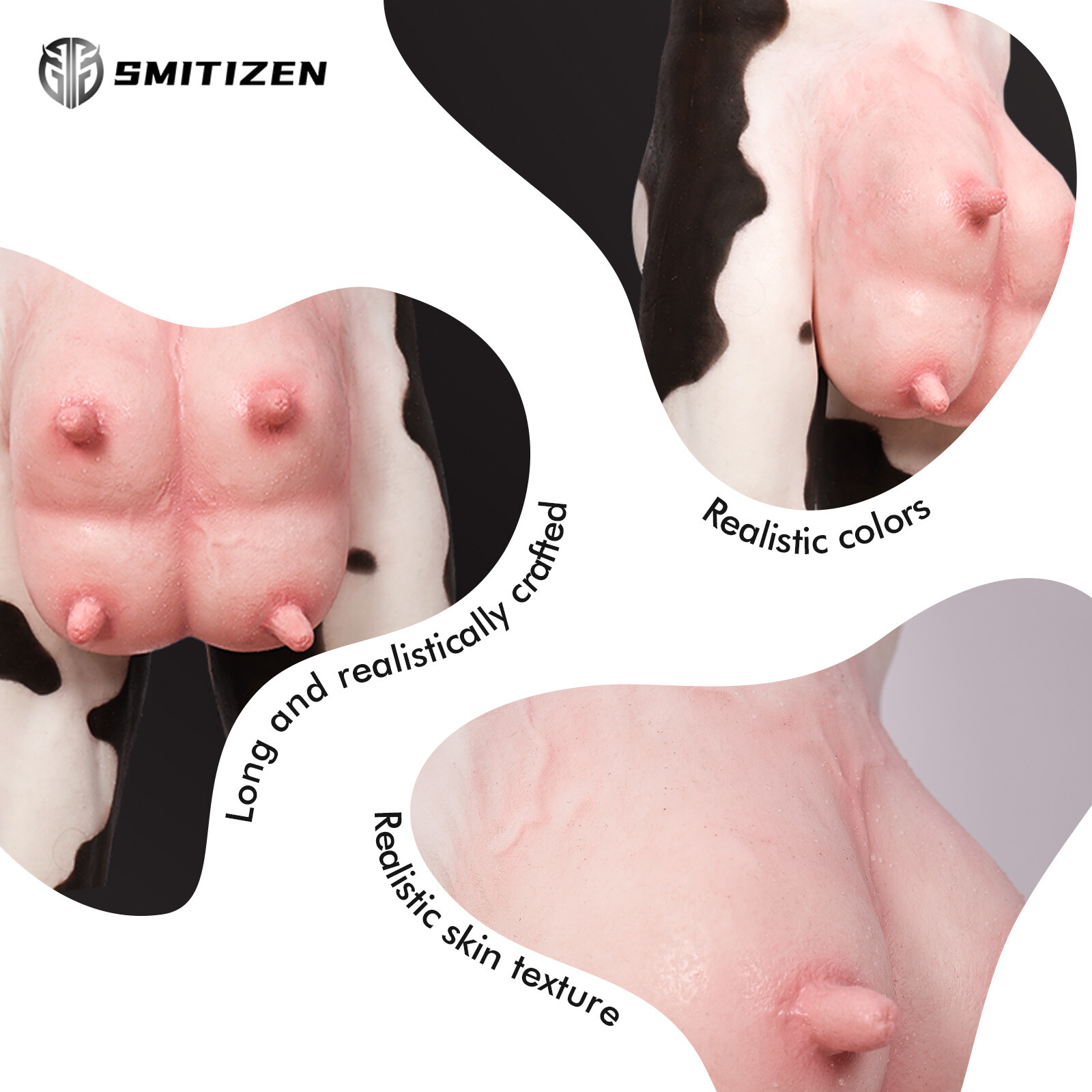 Smitizen Silicone Black-and-white Spots Cow Udders Fetish BDSM Cosplay Costumes