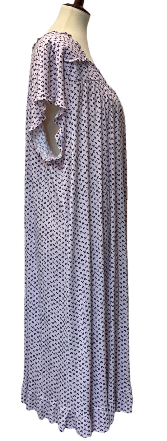 Eileen West Silky Soft Modal Jersey Gown 2X Pink Ruffles Waltz Tiny Leaf Print