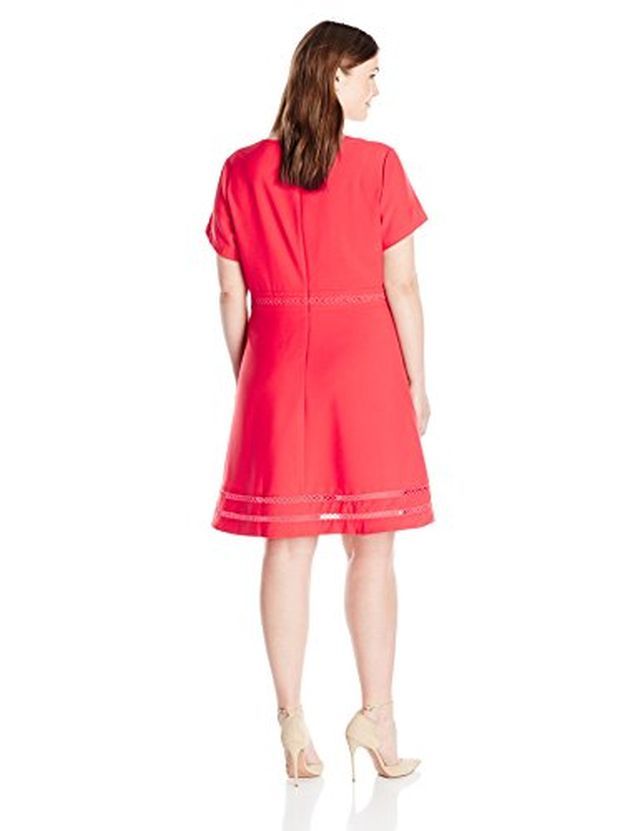 LARK & RO WOMENS MODERN STRETCH FIT AND FLARE DRESS ASST SIZES COLOR RED
