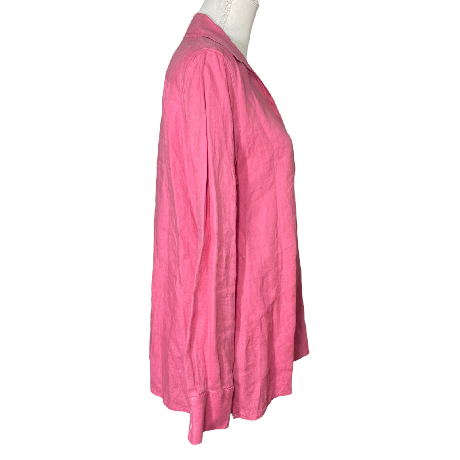 100% Linen Blouse 14 Irish Hot Pink Talbots Button-up Shirt Long Sleeve Barbie