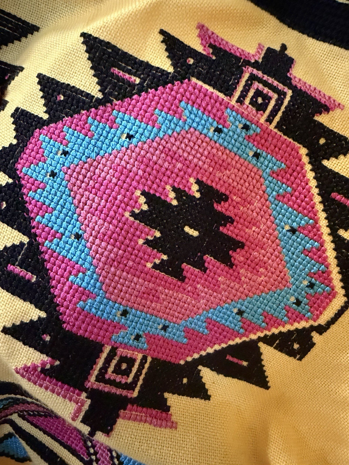 Yellow Embroidered Boho Tunic Dress with Pink & Teal Tassels