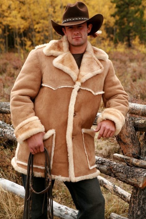 Men’s Western Ranch Sheepskin Coat Classic Shearling Leather Jacket Warm Winter