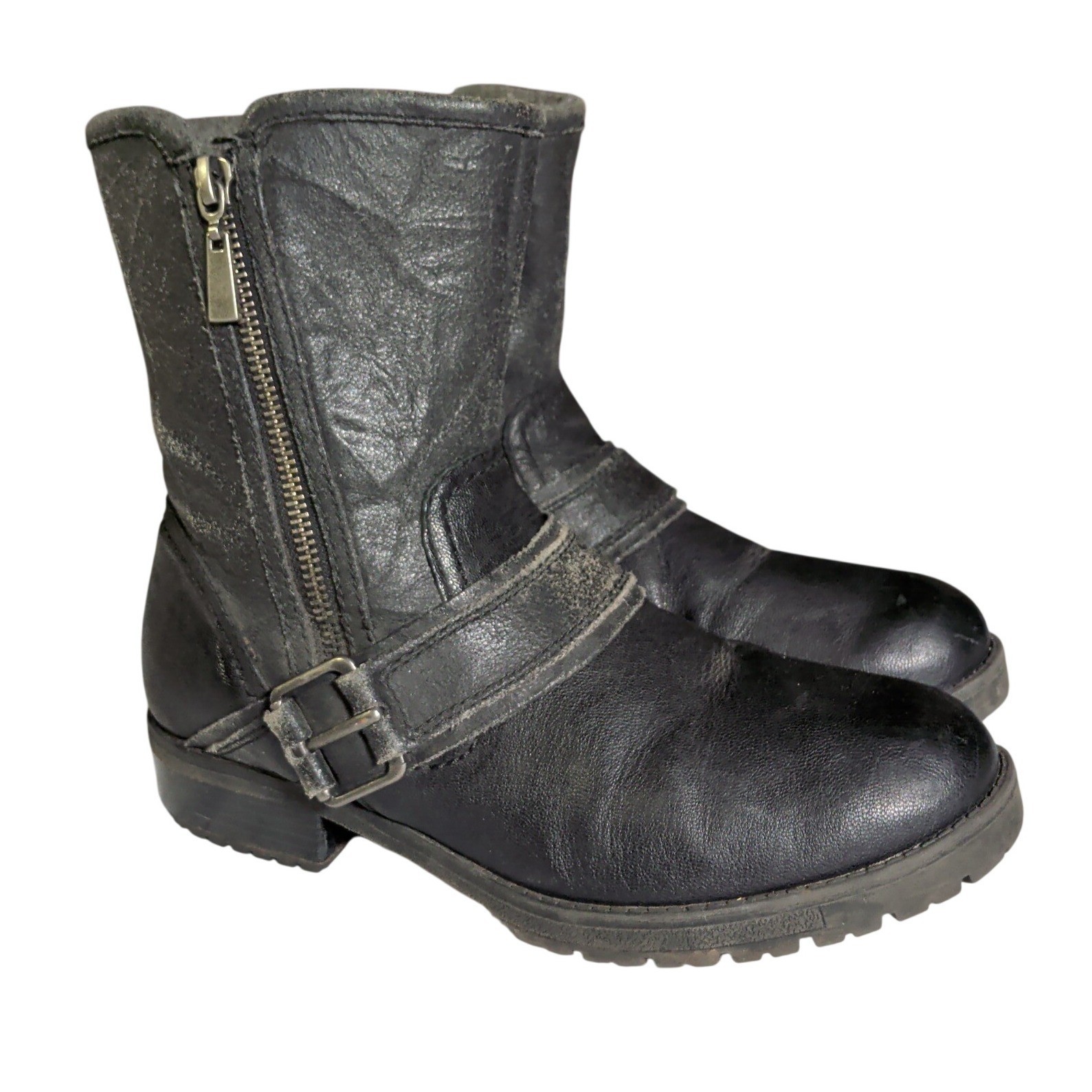 Clarks Collection Faralyn Boots Womens 8.5 M Zip Up Moto Bootie Black Distressed