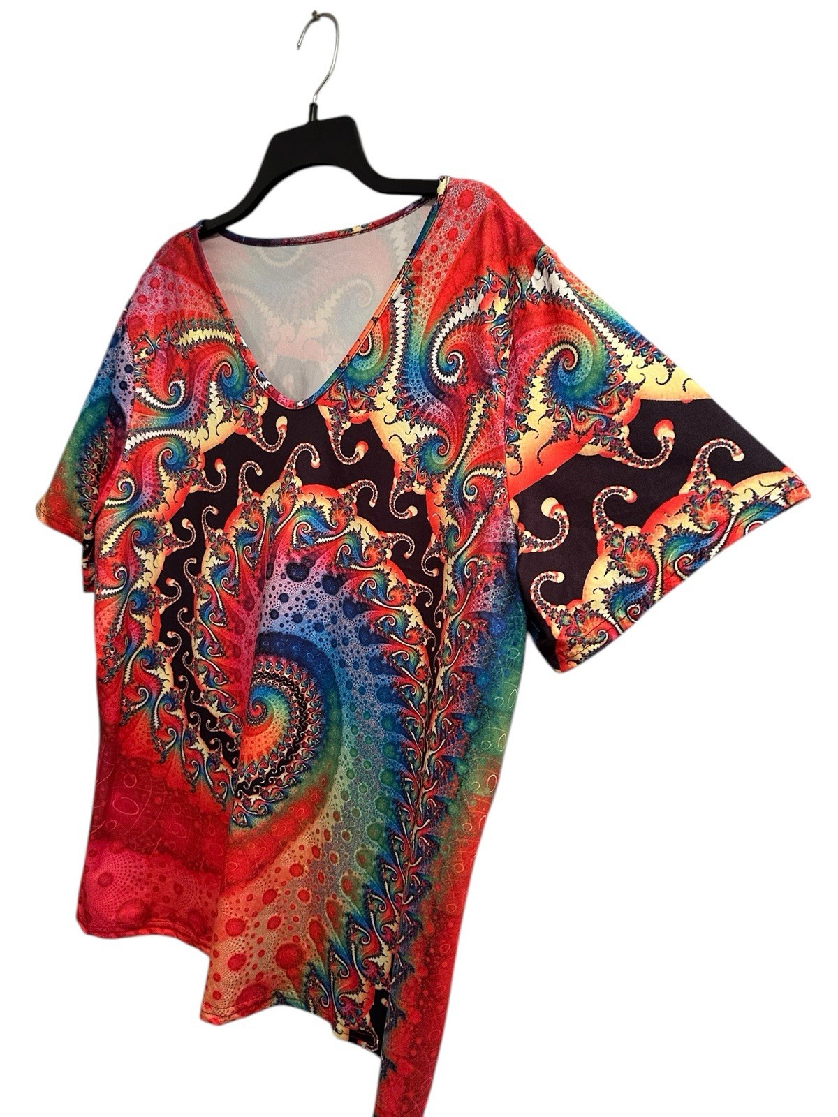 Hippie Eclectic Psychedelic Art Tunic Top Blouse Womens 2X Multicolor Festival