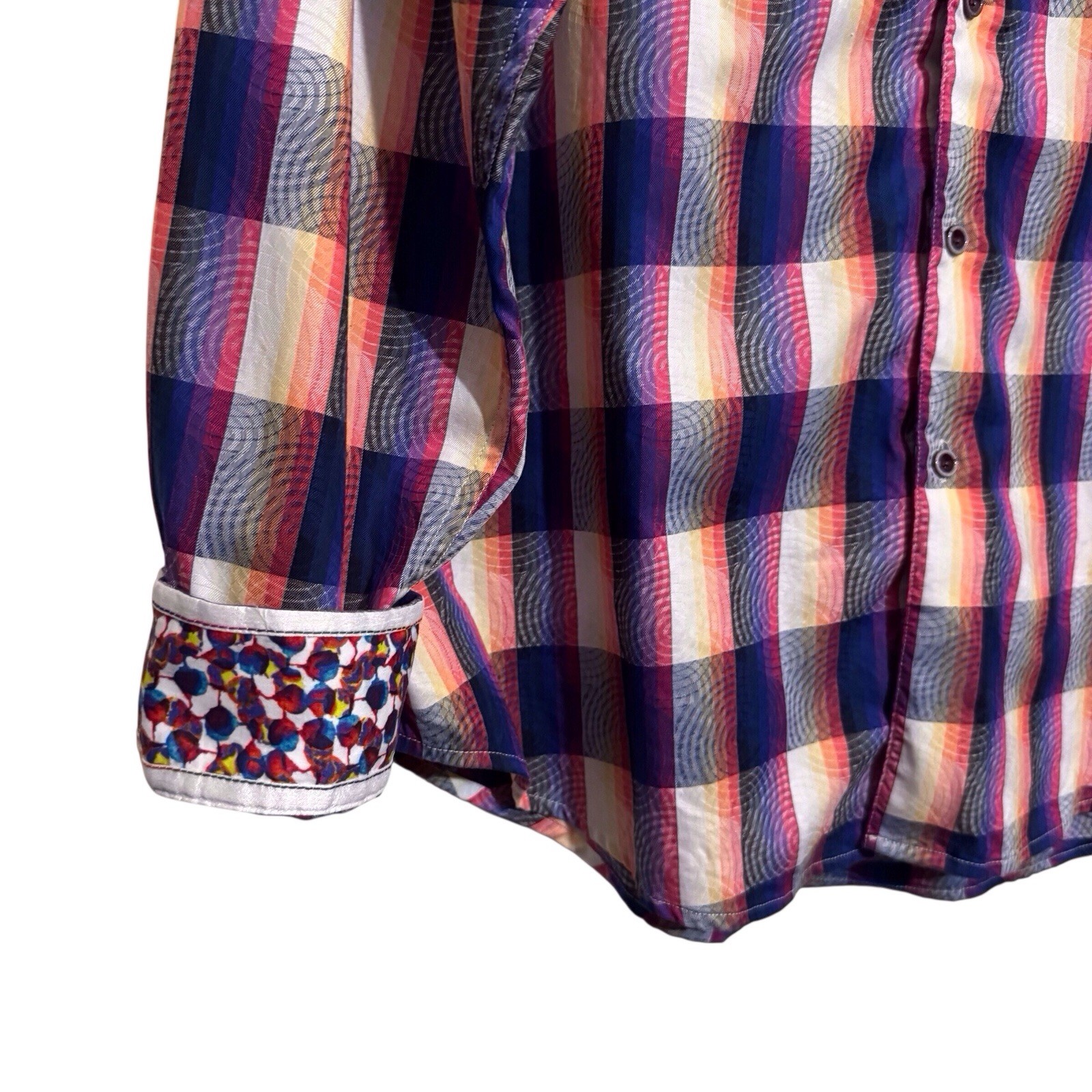 Robert Graham X-Large Button Up Shirt Flip Cuff Plaid Check Abstract Collared