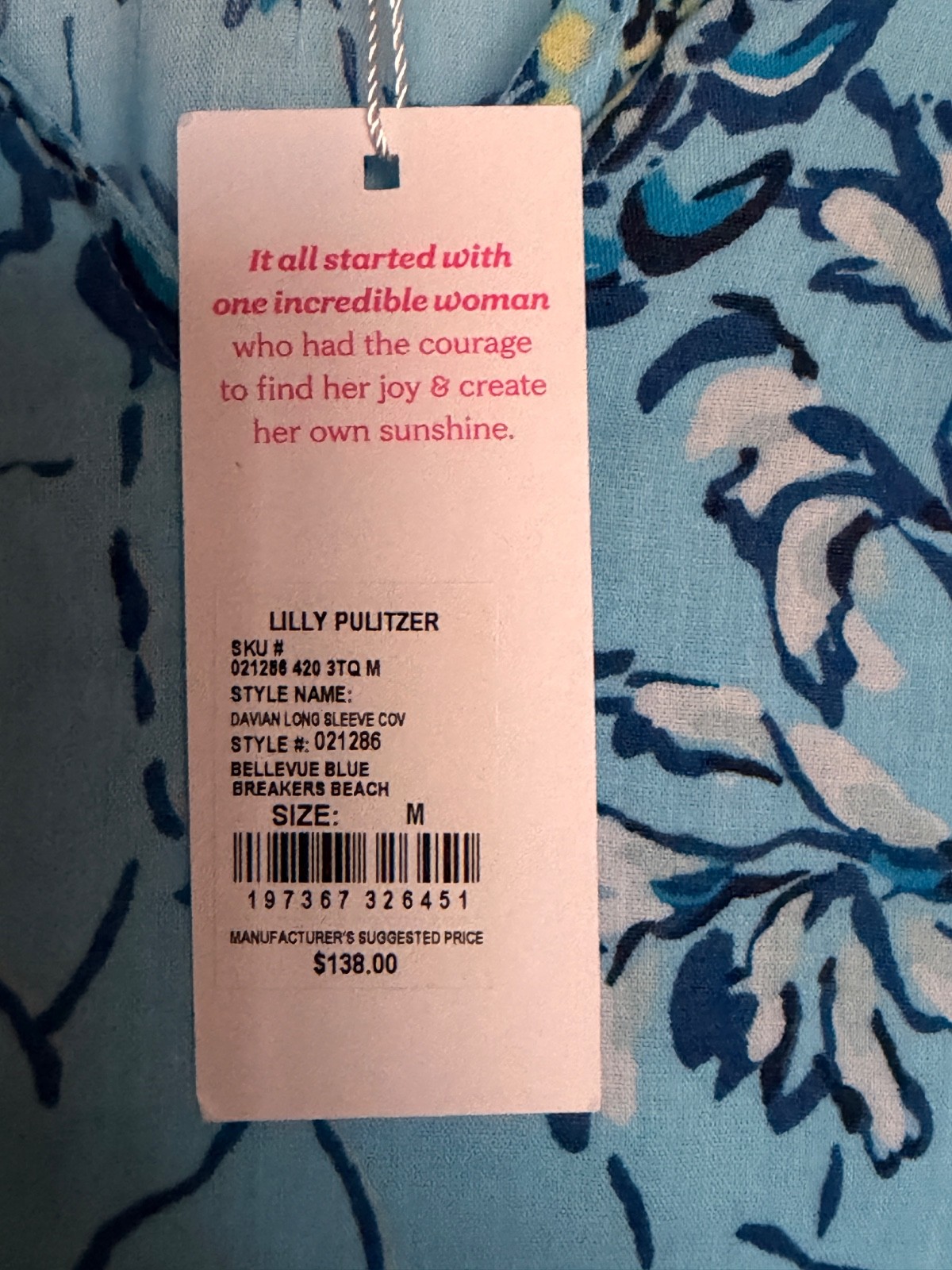 lilly pulitzer BELLEVUE BLUE BREAKERS BEACH coverup DAVIAN LONG SLEEVE Size M