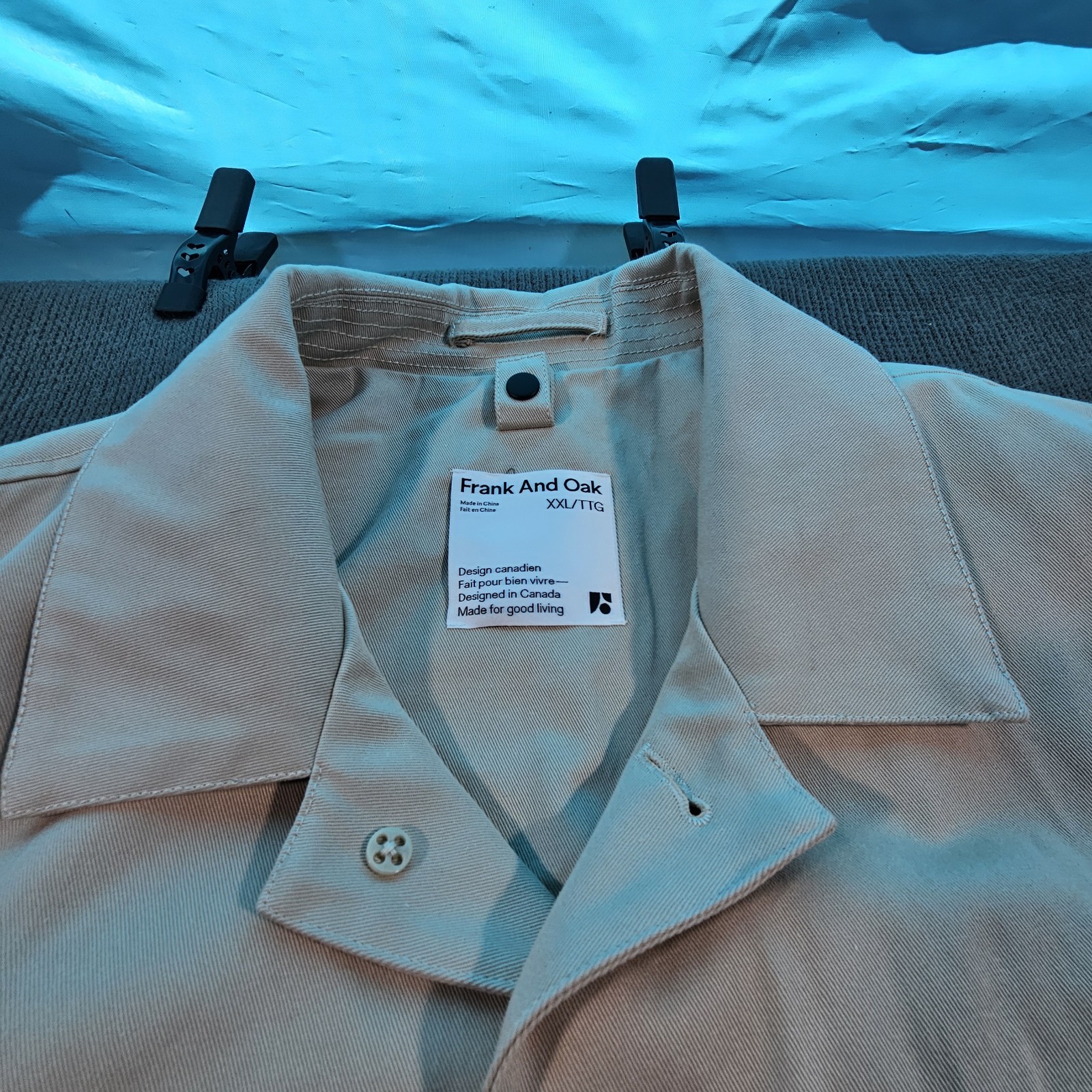 Frank And Oak Men’s Beige Long Trench Coat Button Front Pockets Point Collar XXL
