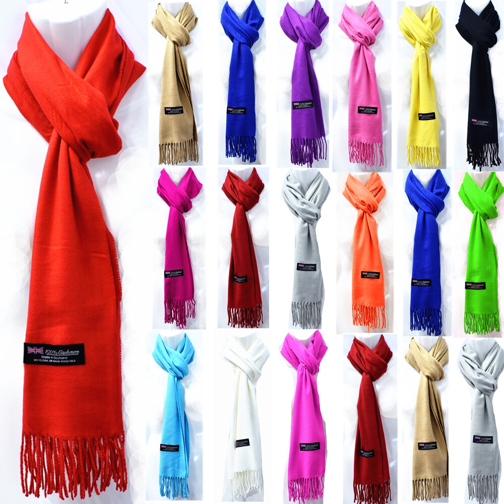 Mens Womens Winter Plain Solid Wool Scotland Made 100% Cashmere Scarf Scarves