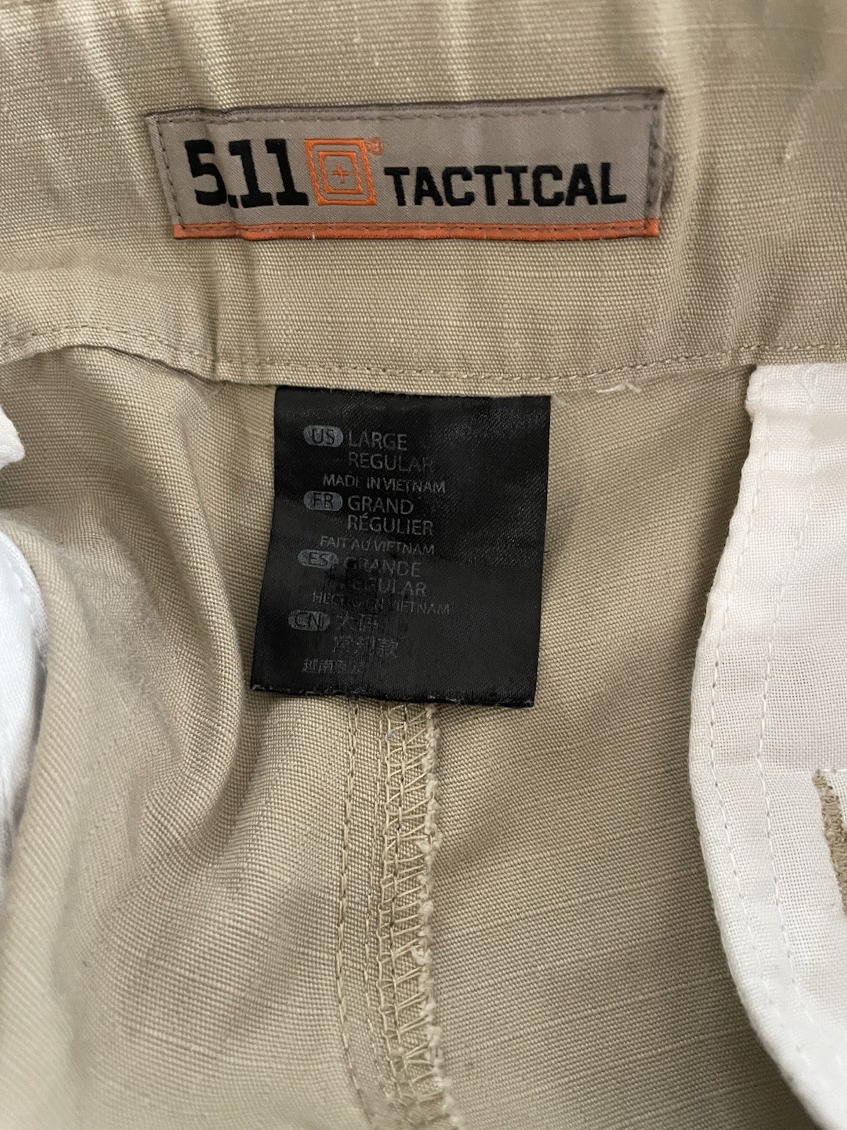 2x 5.11 Tactical Pants Large Regular Khaki Cargo Ripstop Duty Work EUC