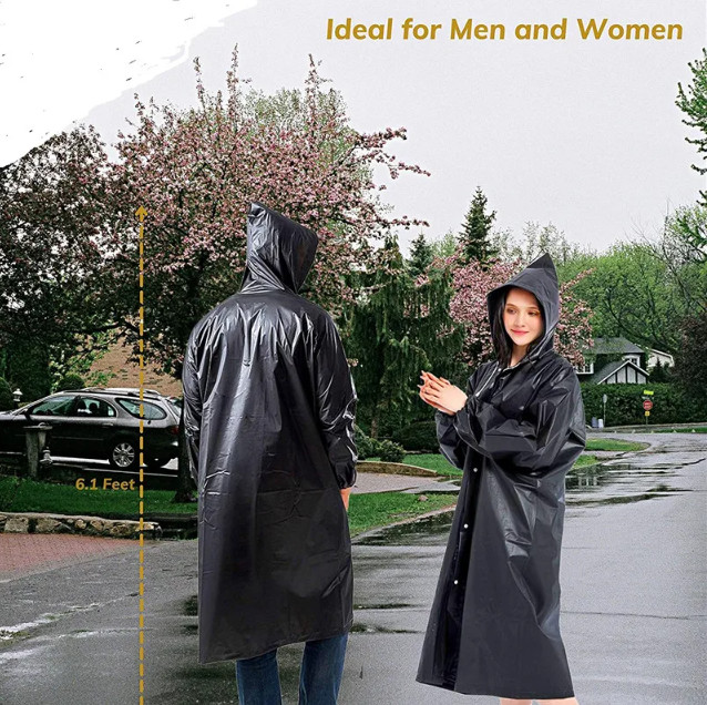 Men Black Waterproof Long Raincoat Rain Coat Hooded Trench Jacket Outdoor Hiking
