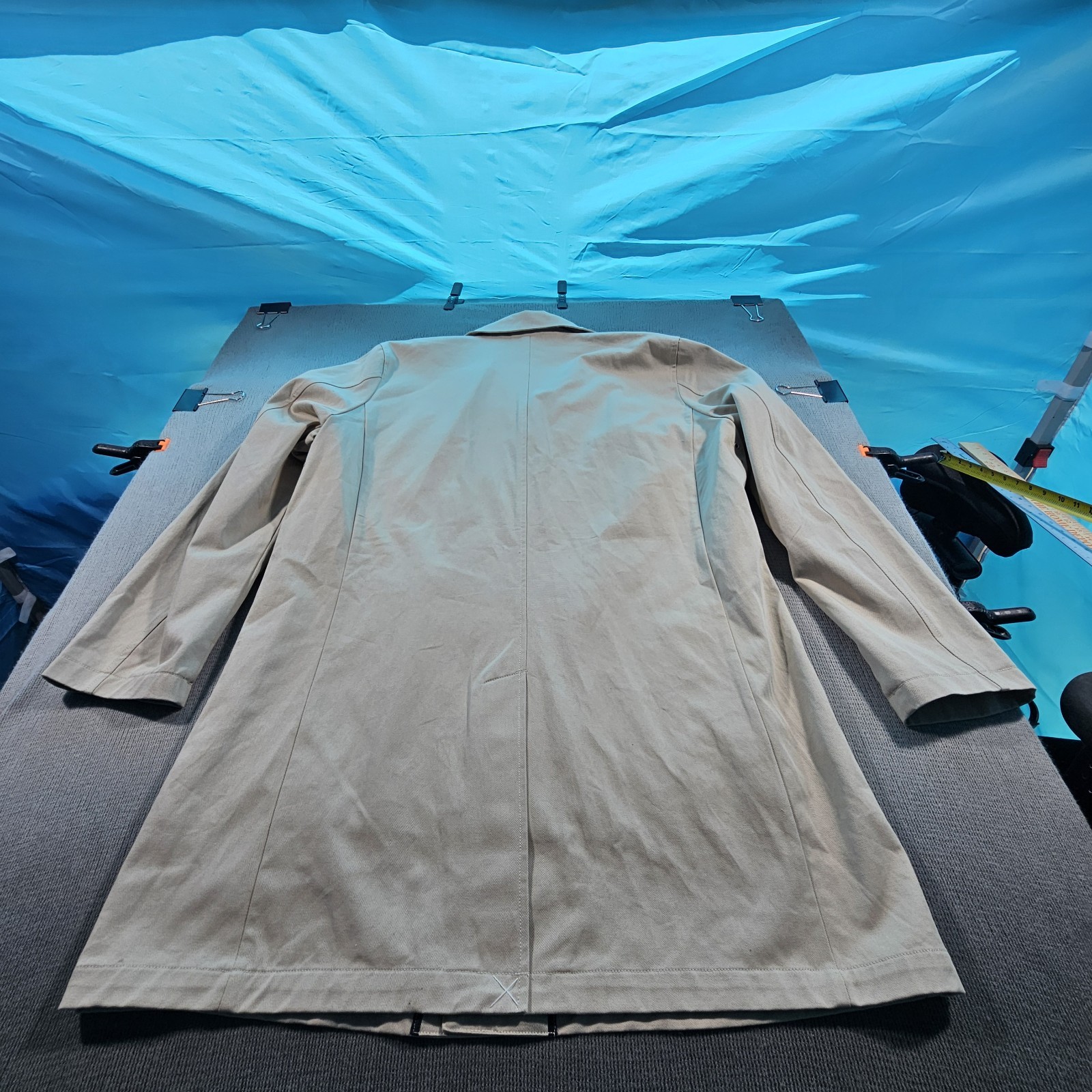 Frank And Oak Men’s Beige Long Trench Coat Button Front Pockets Point Collar XXL