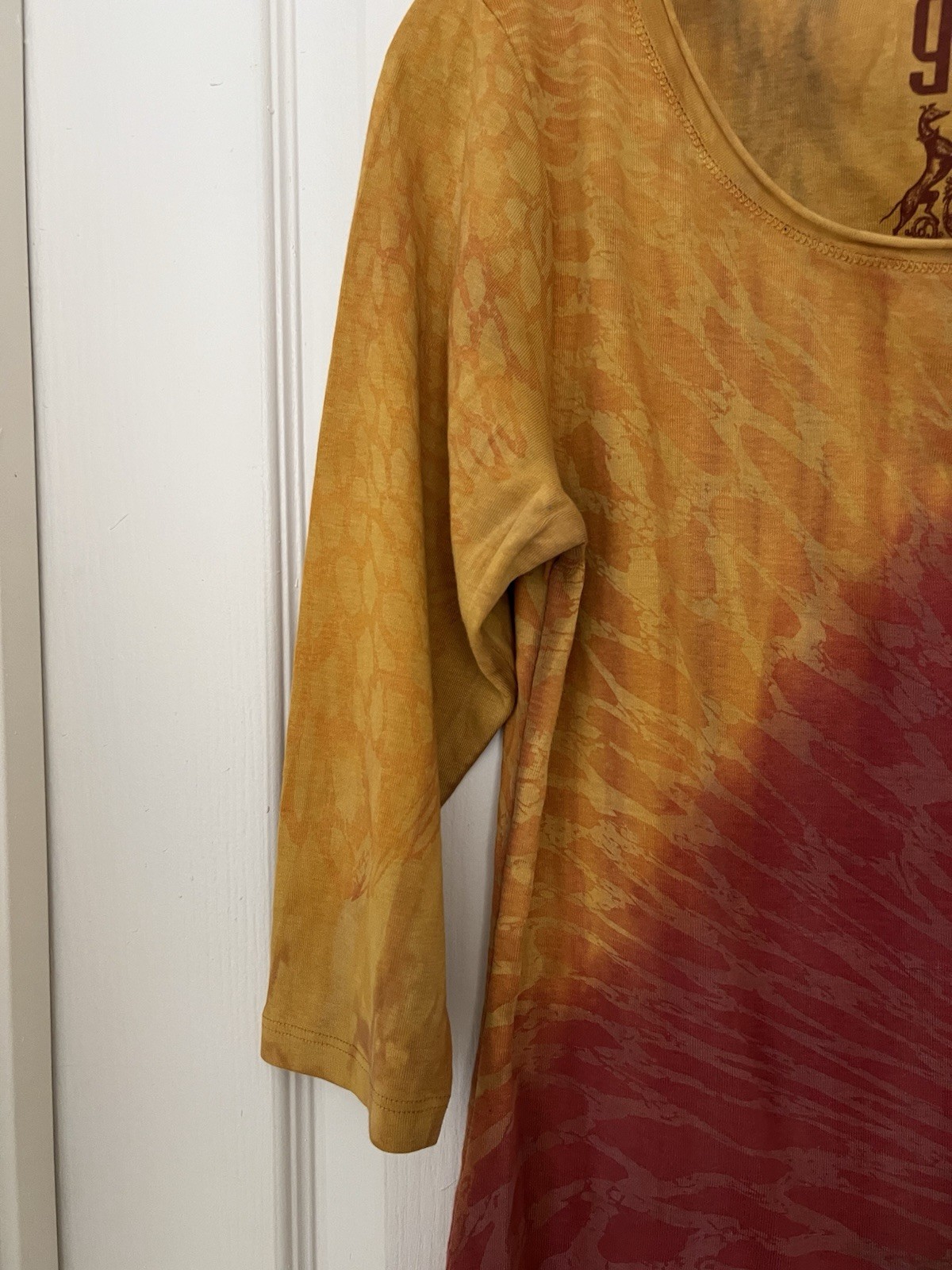 NWT Glima Tee Top Tie Blouse Dye 100% Cotton Yellow Red Sz Large Juniors