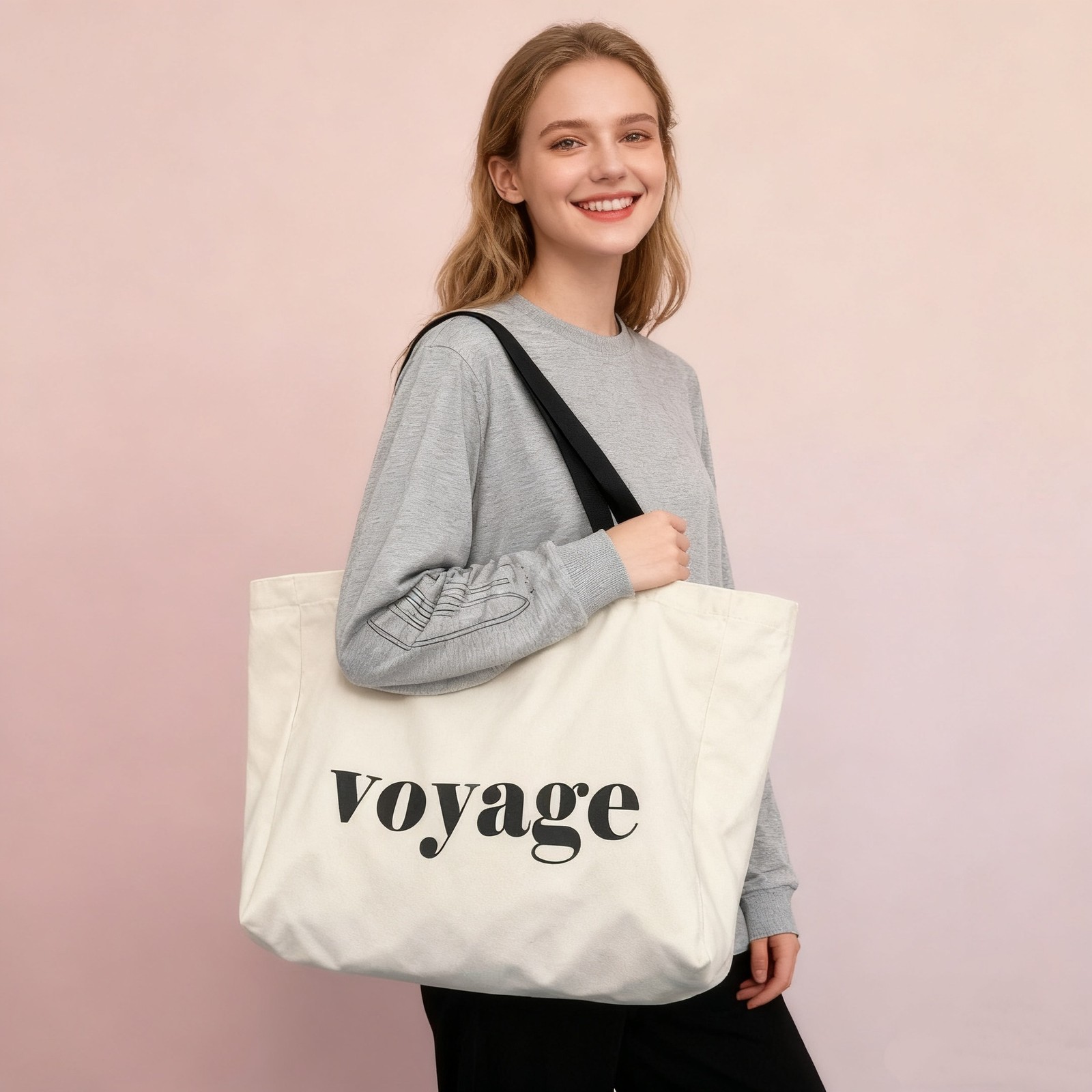 Cross-border Large-capacity Canvas Bag Womens Minimalist Single-shoulder Bag