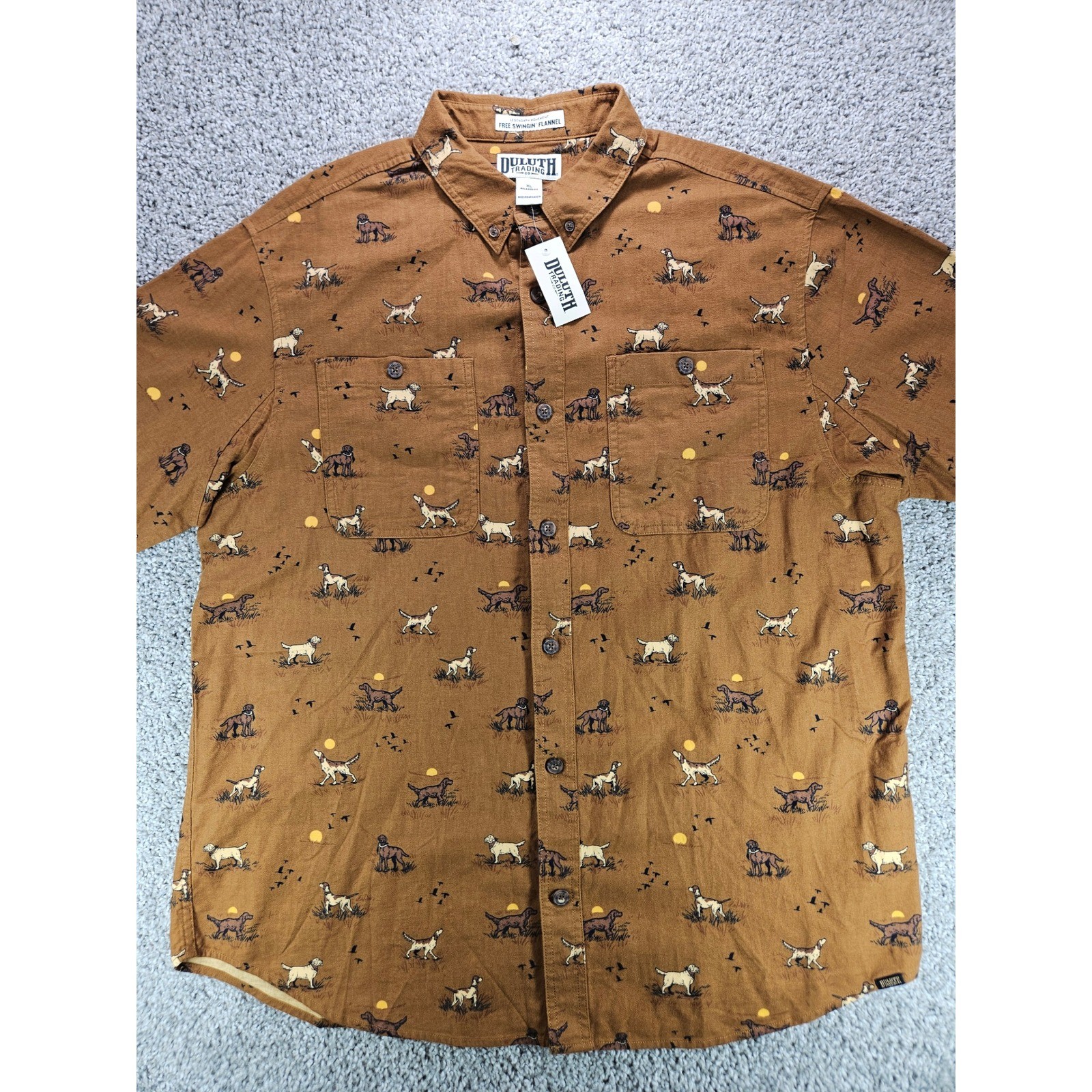 Duluth Trading NWT Free Swingin Flannel Mens XL Relaxed Fit All Over Dog Print