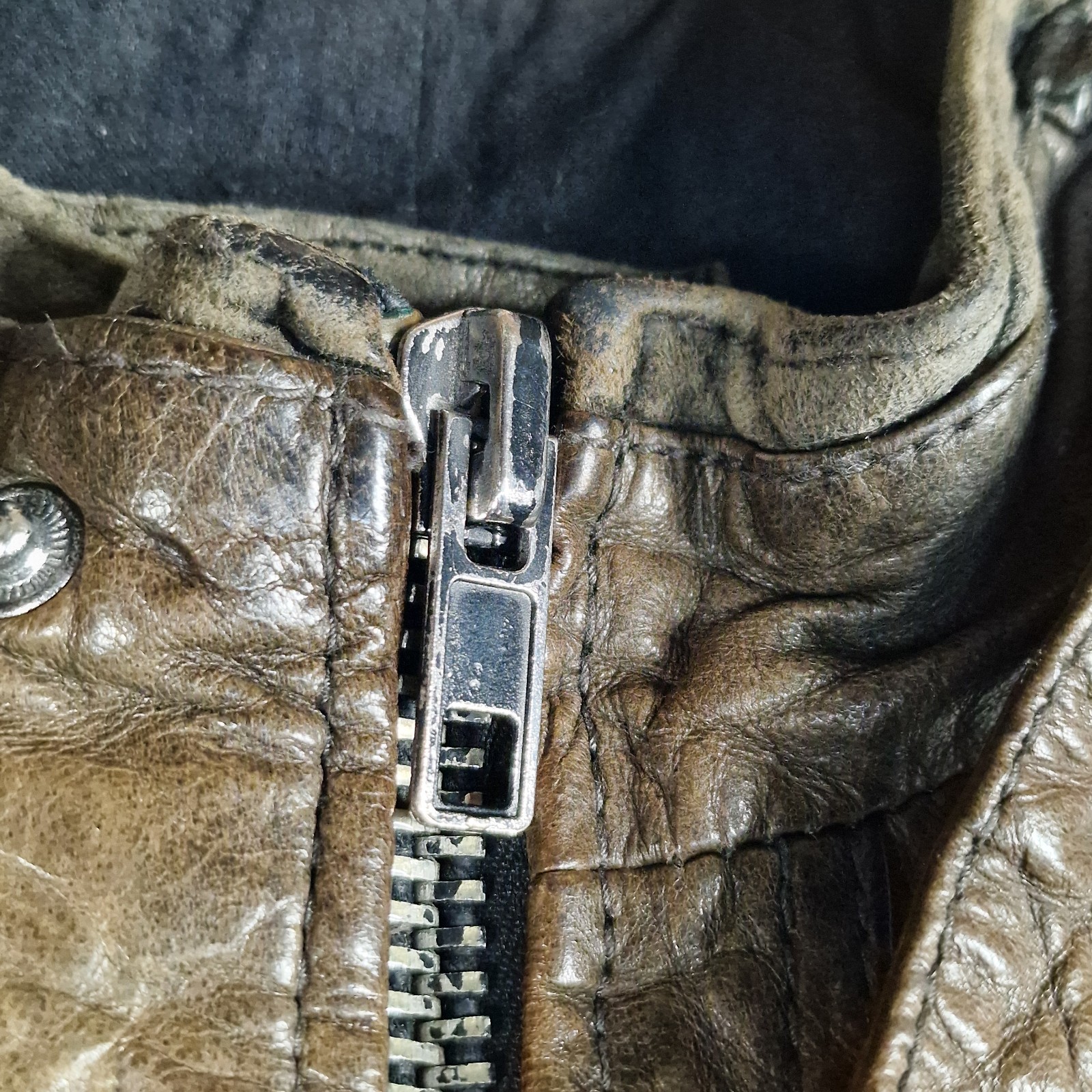 AllSaints Spitalfields Brown Distressed Leather Biker Jacket Mens Medium Pockets