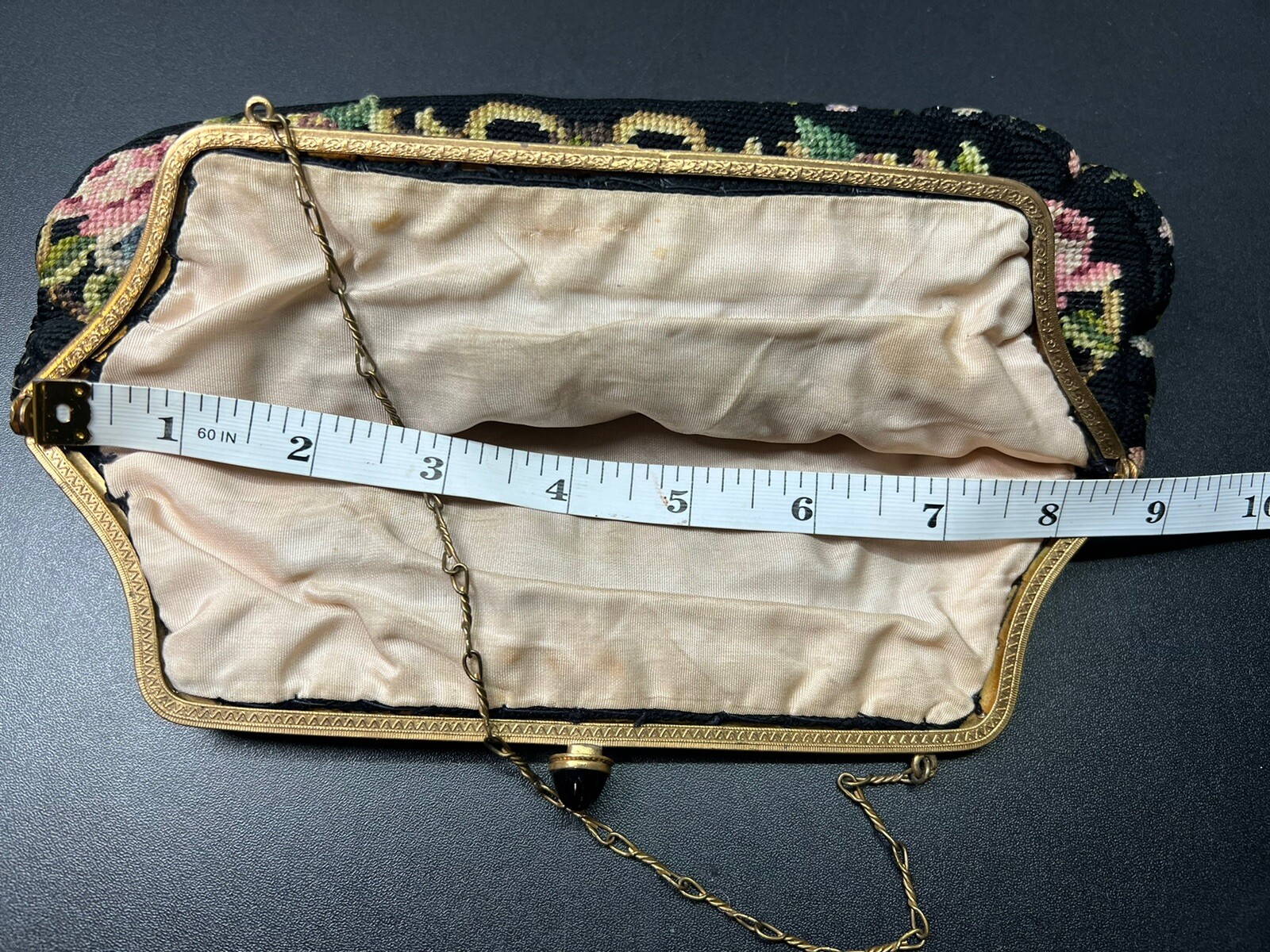 Antique Fine Petit Point Tapestry Bag/Purse with Delicately Detailed Frame