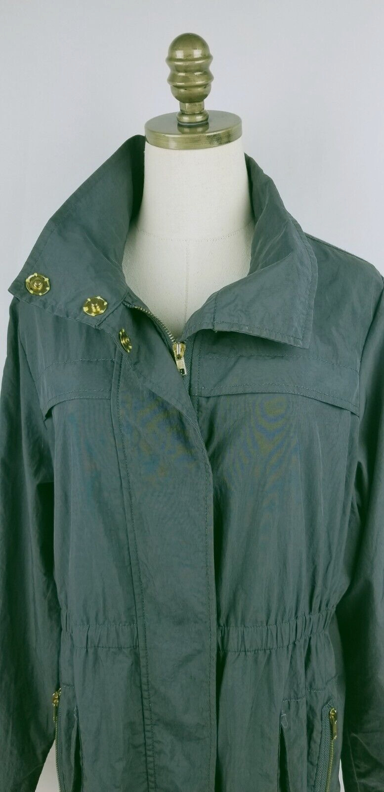For Cynthia Women Size L Full Zip Snap Buttons Charcoal Gray Jacket Pockets # 99
