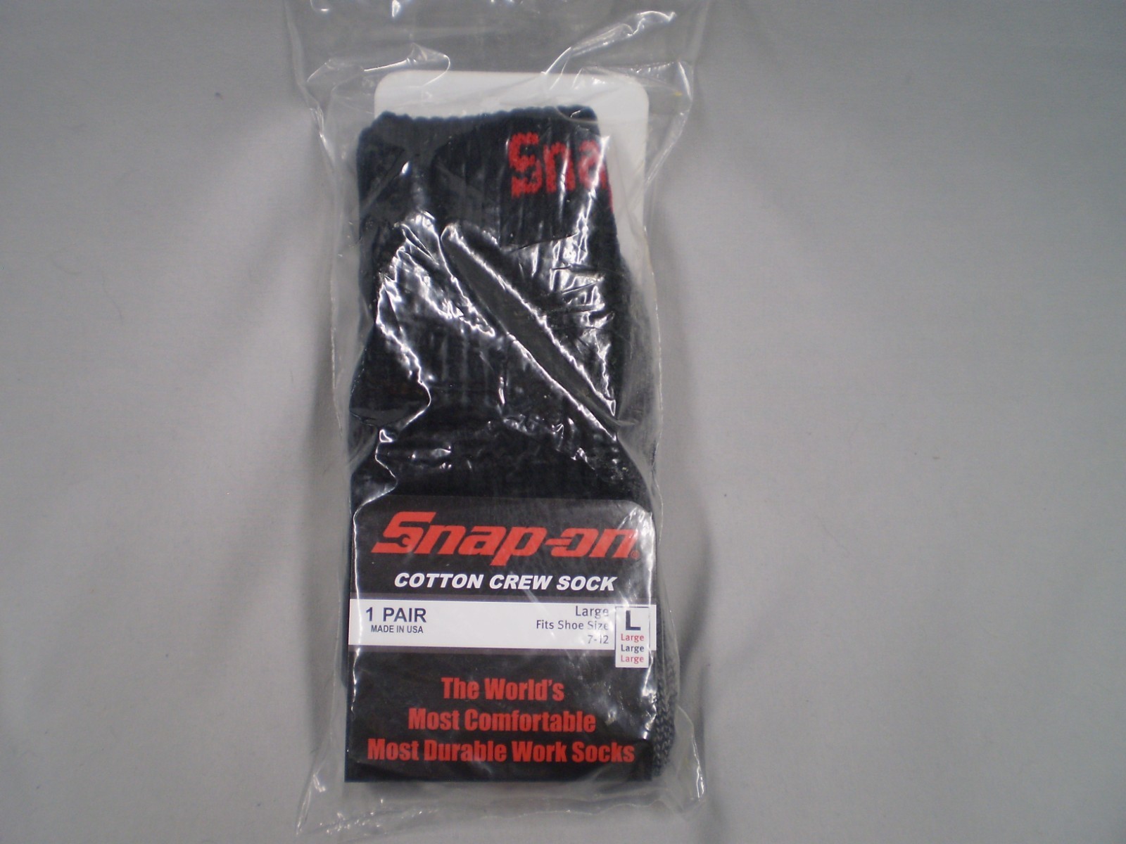 New Snap-on Tools Cotton Crew Socks Black Mechanics Mens Large 7-12 Made In USA