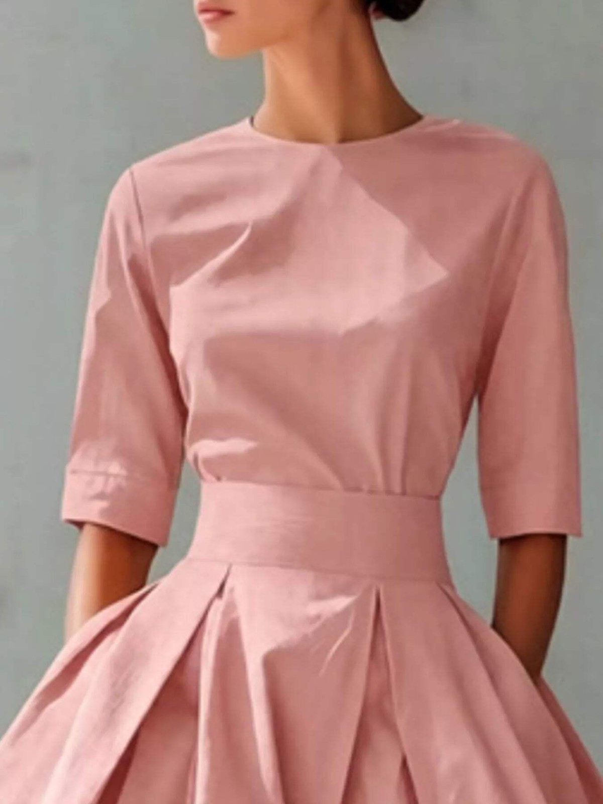 Round Neck A-Line Midi Dress