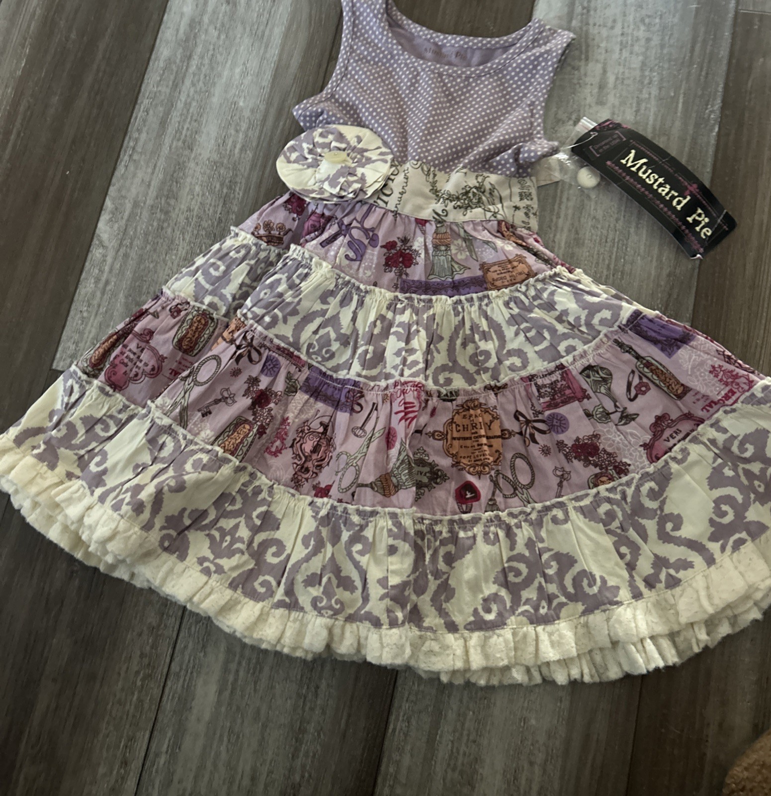 MUSTARD PIE Girls 3T Mix Print Summer Dress Pink Multi Color Ruffle NWT