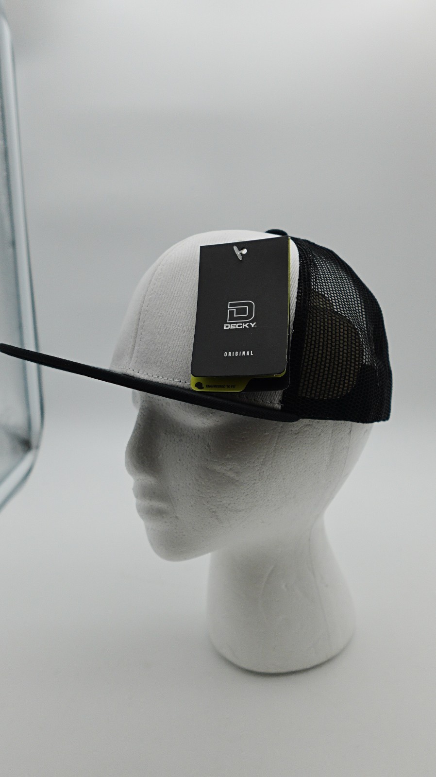 Decky Youth Original 6 Panel Flat Bill Trucker Cap Black White Mesh Snapback Hat
