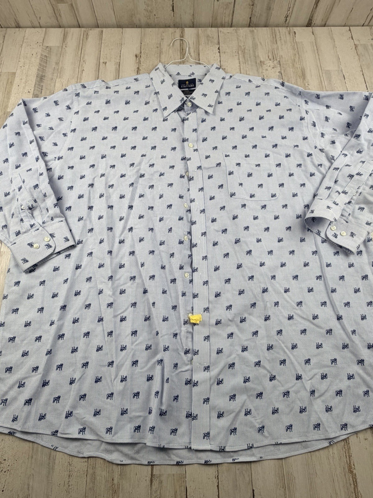 Stafford Button Down Shirt Men’s 20, 34-35 White with Navy All Over Dog Print