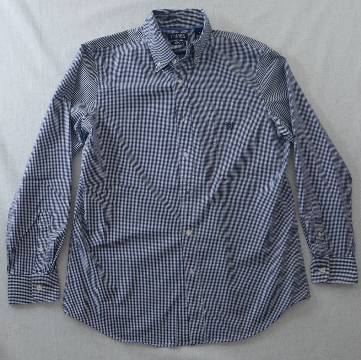 Chaps Womens Button Down Shirt M Blue Navy White Gingham Check Long Sleeve