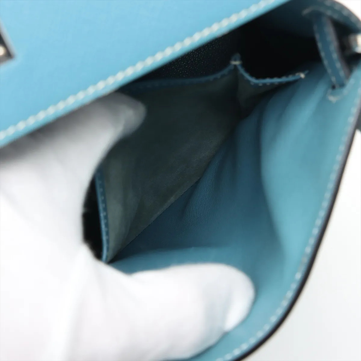 Hermès Kelly 28 Le Tournay Cushbell Blue Jean Silver Metal Fittings □C: 1999