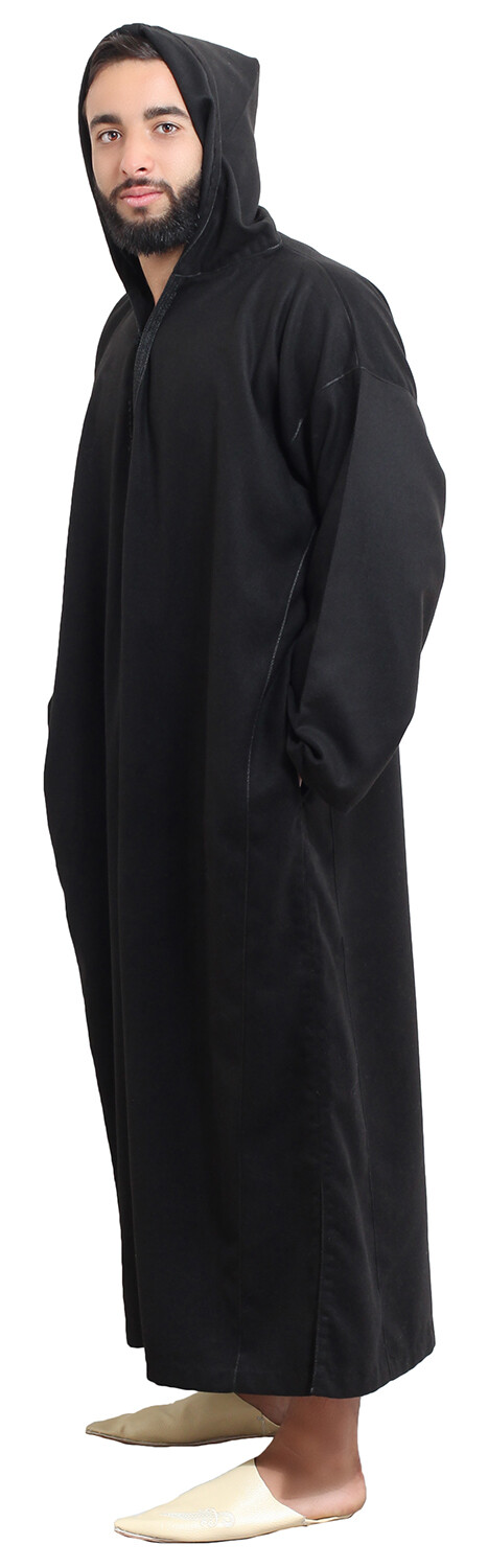 Moroccan Men Winter Jelaba Jellaba Caftan Kaftan Hooded Cotton Robe Black