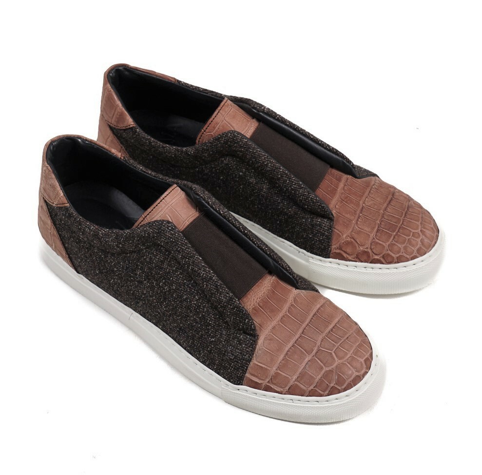NIB $3600 ISAIA Crocodile and Wool Slip-On Sneakers US 7 (Eu 40) Shoes