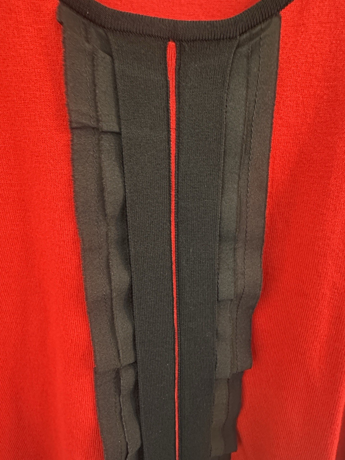Karl Lagerfeld Paris Red/Black Colorblock Ruffle Knit Round Neck Sweater XL
