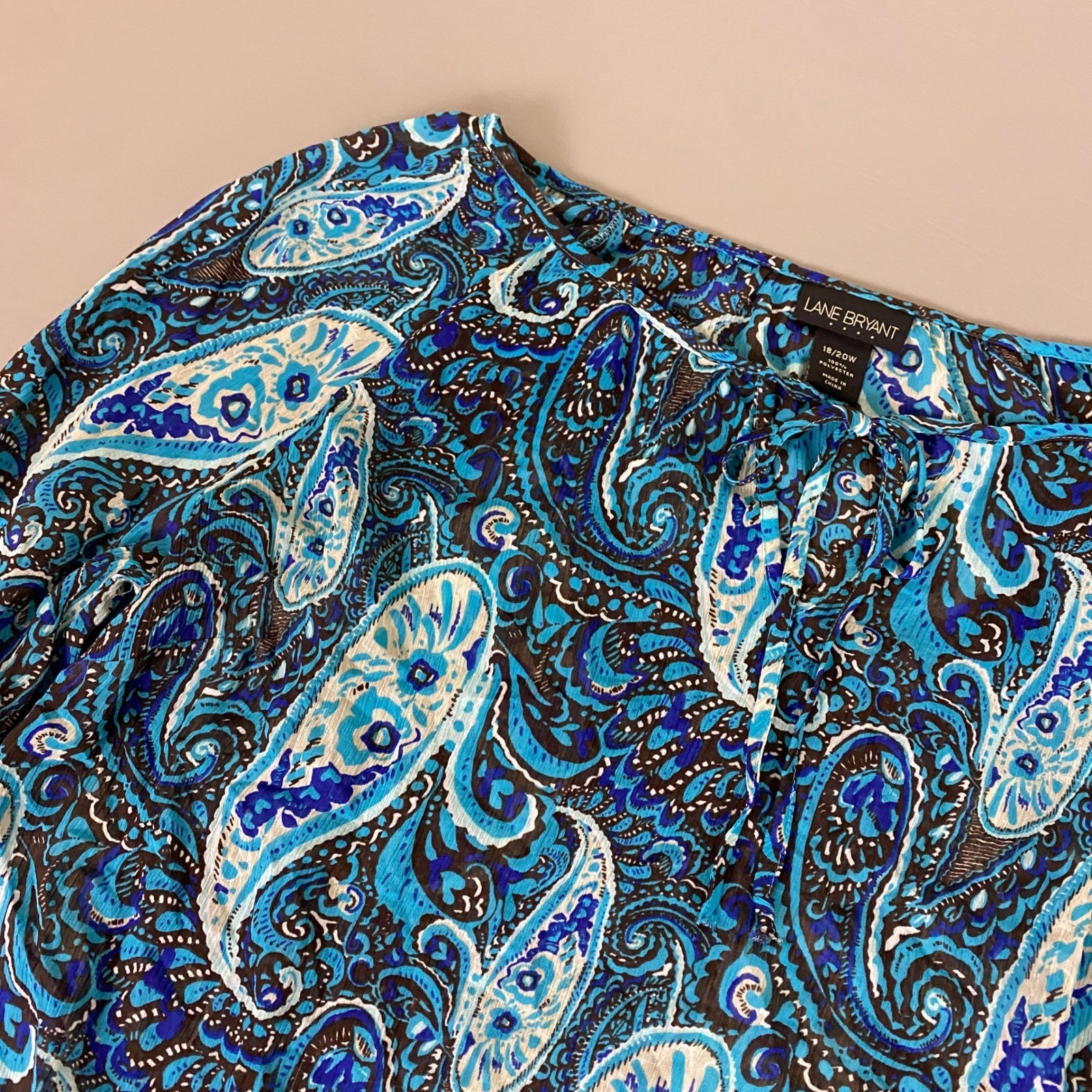 Lane Bryant Blouse Top Women’s 18/20W Blue Paisley Bell Sleeve Chiffon Boho