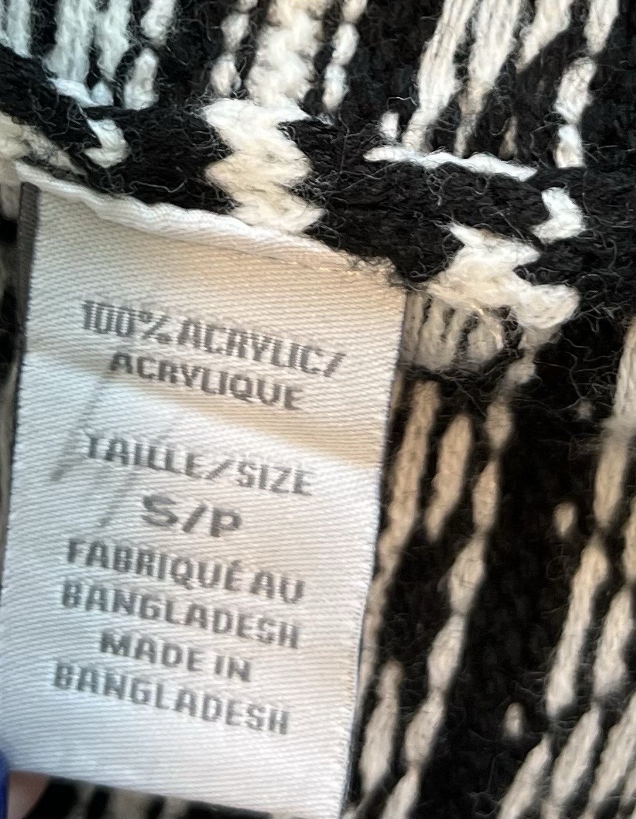 Black White Aztec Geometric Cardigan Open Front Short Sleeve Boho Knit Sweater