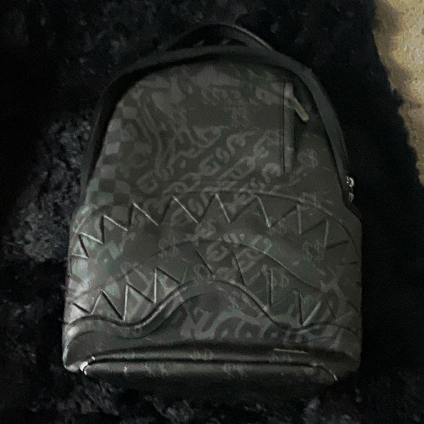Sprayground Black Gray Geometric Zip Backpack w/ Adjustable Padded Straps