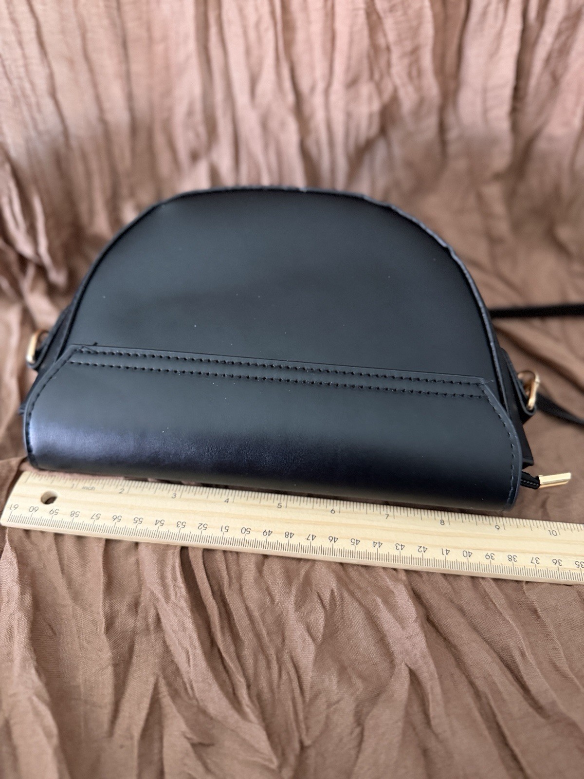 Flap Saddle Hand/Shoulder/Crossbody Purse Compact Black Faux Leather New