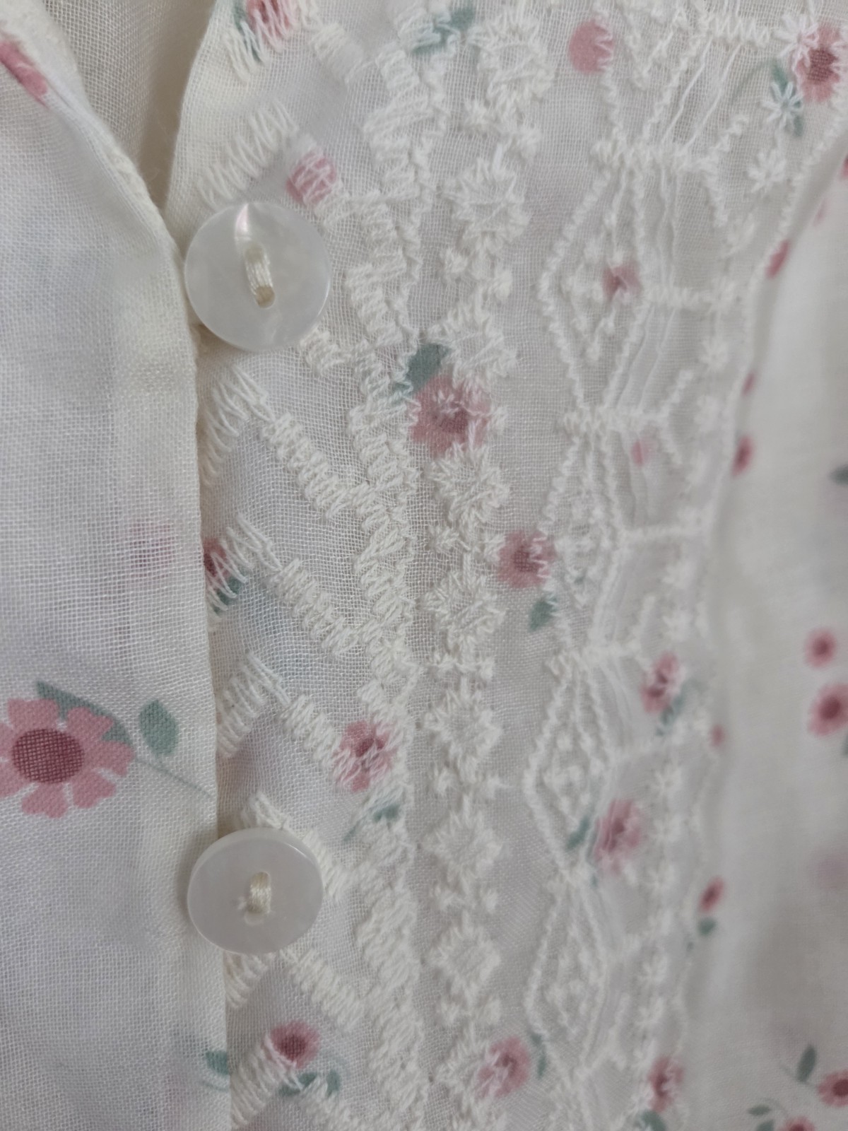 Peasant Button Up Embroidered Lace Top Women’s M Romantic Cottagecore Sheer