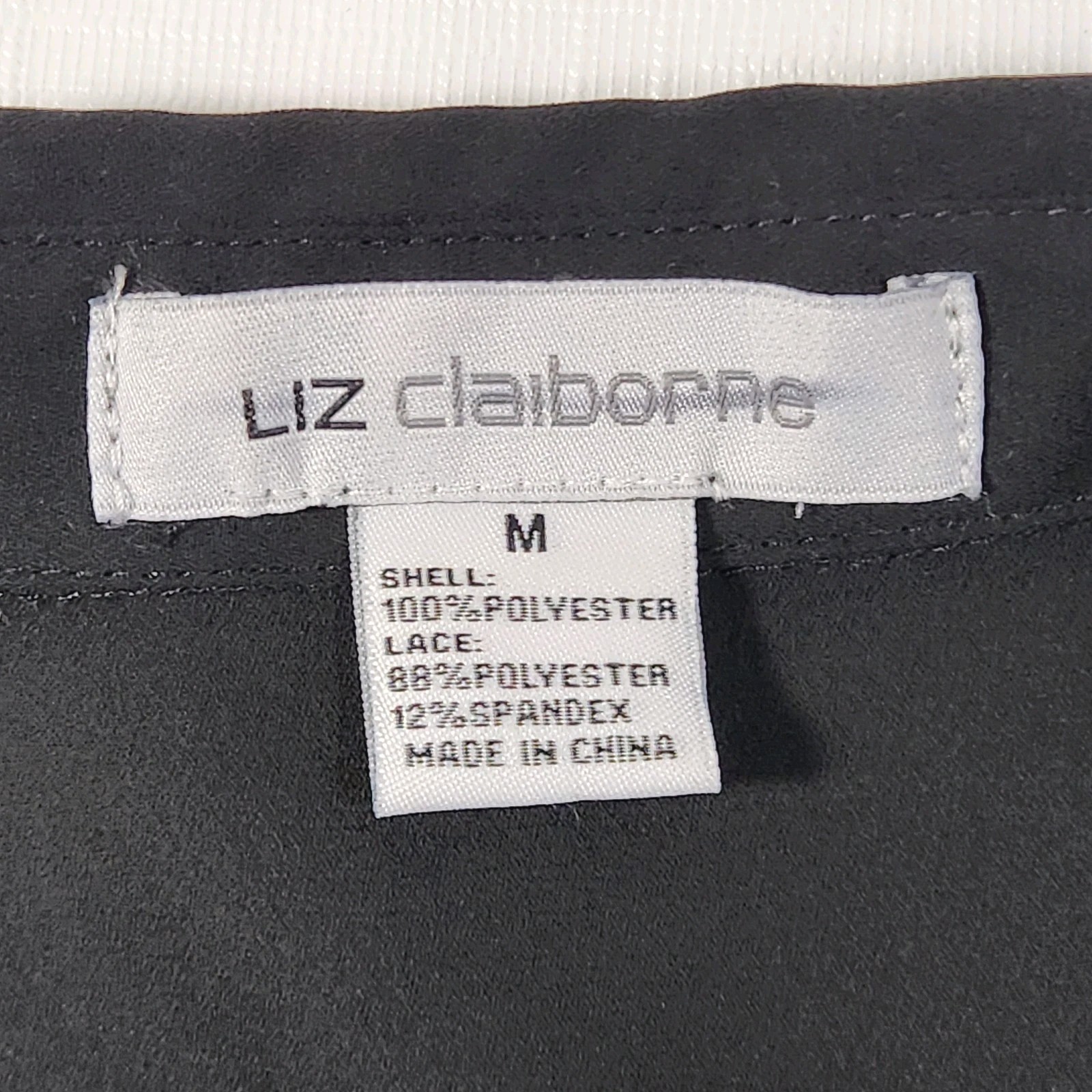 Liz Claiborne Button Up Blouse Medium Black Lace Accents Feminine Holiday Dressy