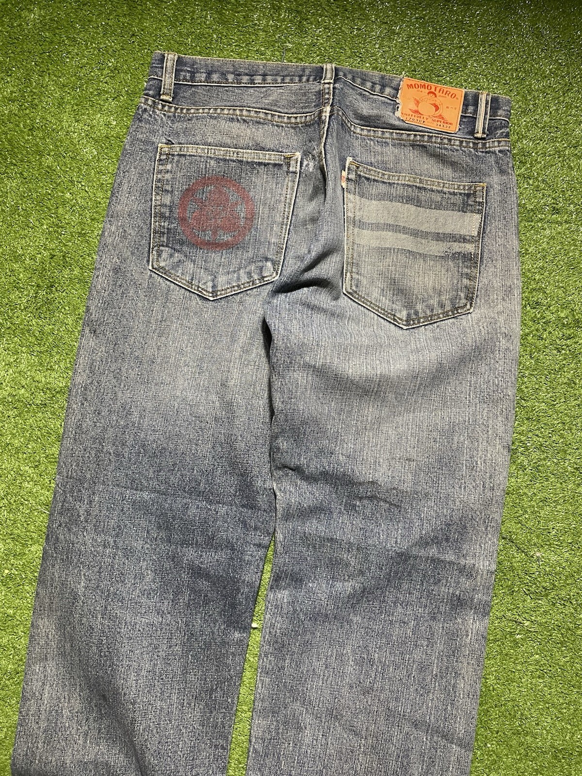 Momotaro Jeans 34×32 Selvedge Denim Made In Japan Battle Stripes Distressed Fade