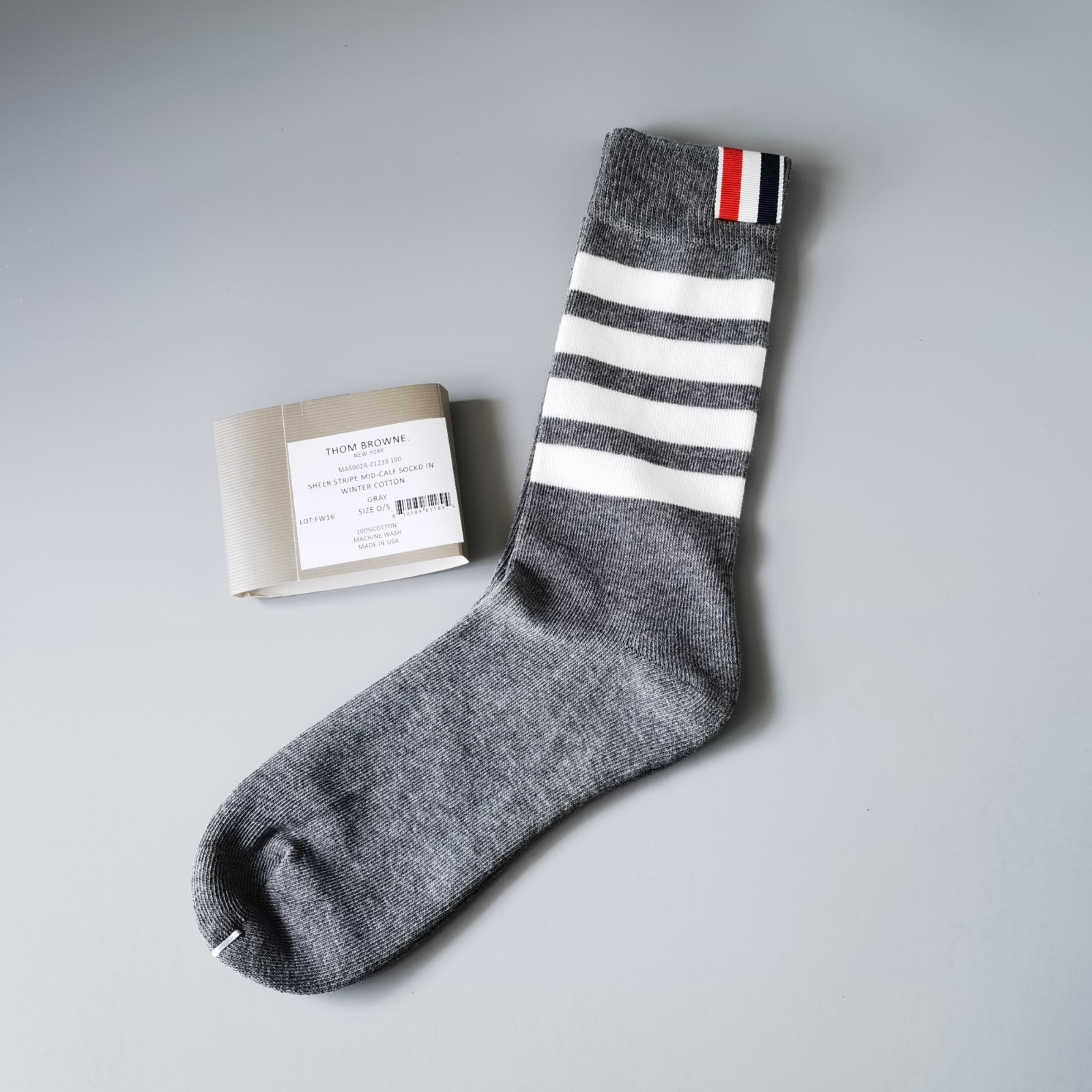 Thom Browne Women Mid Calf Socks Cotton Knit Stripe Gray Spring and Autumn Style